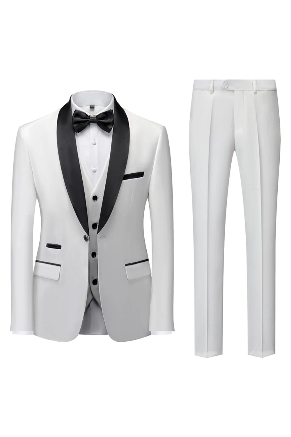 Czarne 3-częściowe szalowe klapy Slim Fit męskie garnitury - Image 19