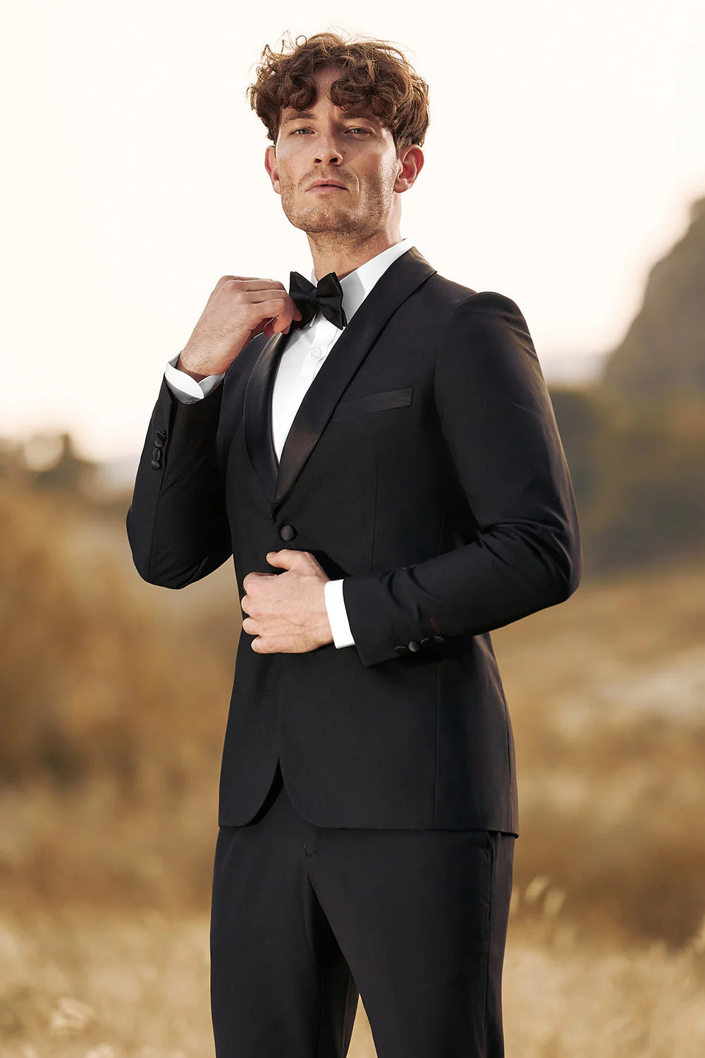 Czarne 3-częściowe szalowe klapy Slim Fit męskie garnitury - Image 6