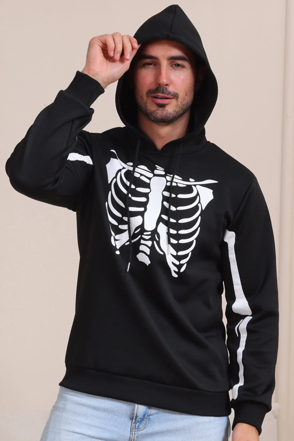 Czarne Bluzy Rodzinne Z Kapturem Na Halloween Skeleton - Image 12