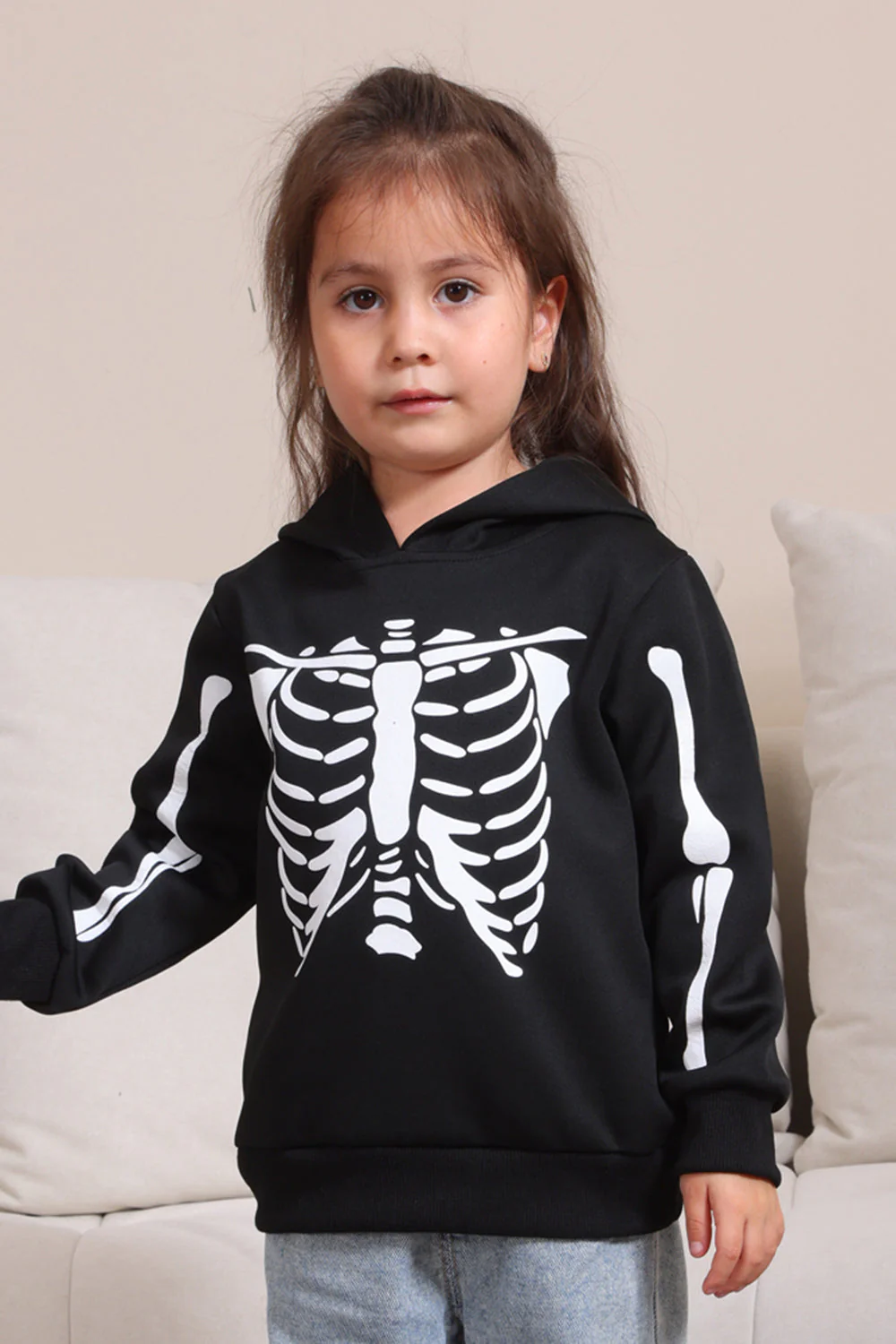 Czarne Bluzy Rodzinne Z Kapturem Na Halloween Skeleton - Image 14