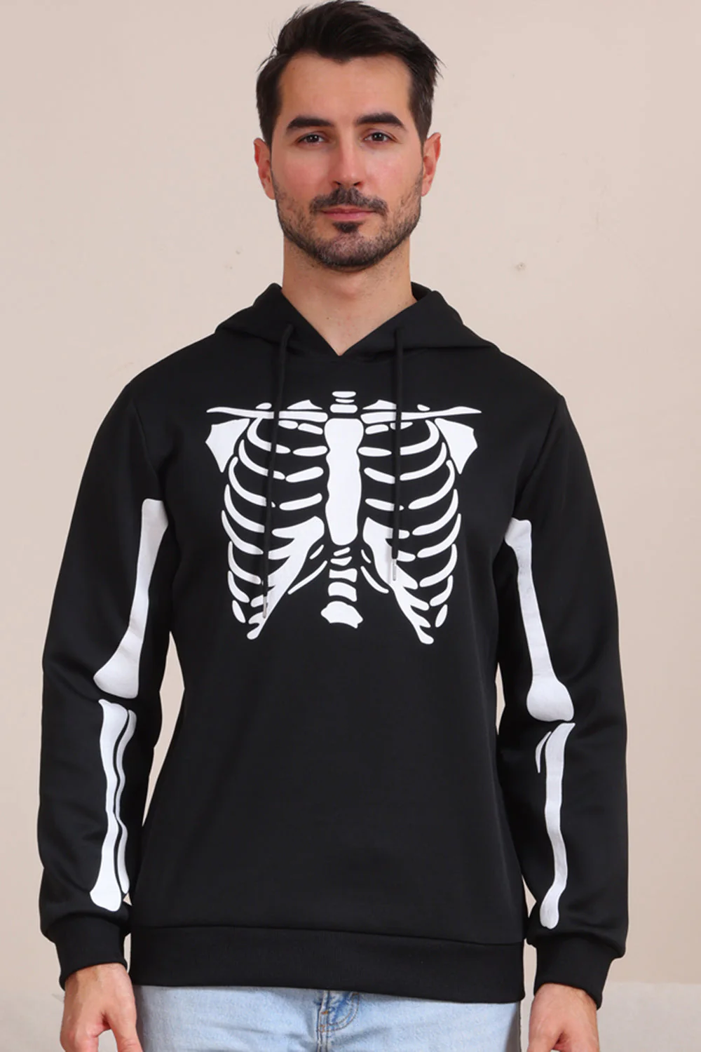 Czarne Bluzy Rodzinne Z Kapturem Na Halloween Skeleton - Image 4