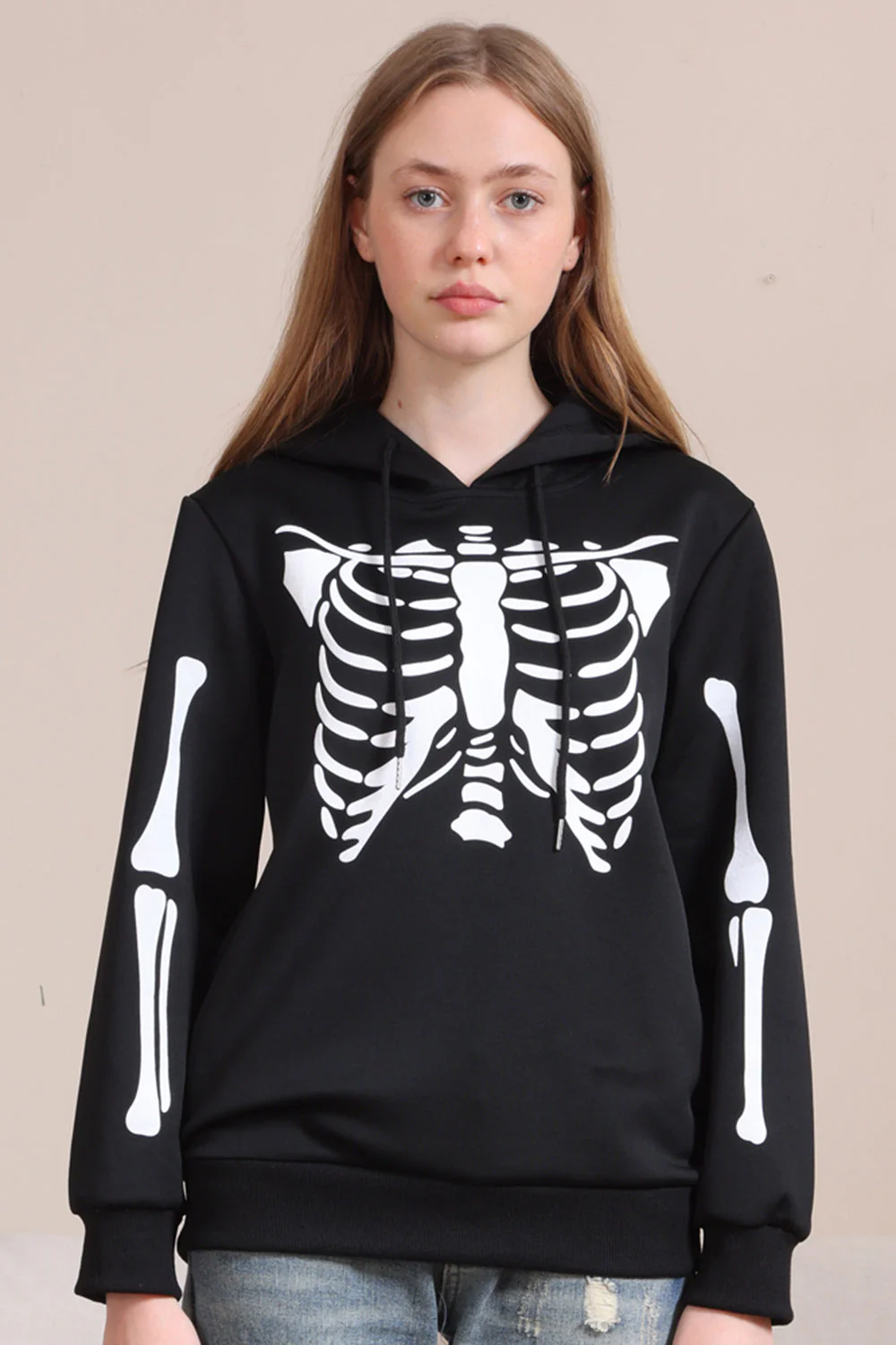 Czarne Bluzy Rodzinne Z Kapturem Na Halloween Skeleton - Image 6
