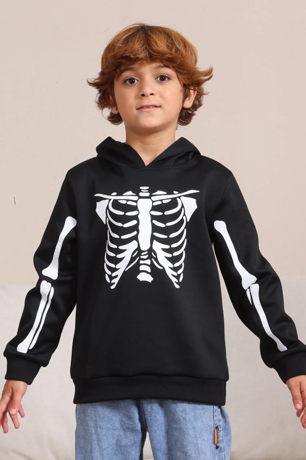 Czarne Bluzy Rodzinne Z Kapturem Na Halloween Skeleton - Image 7