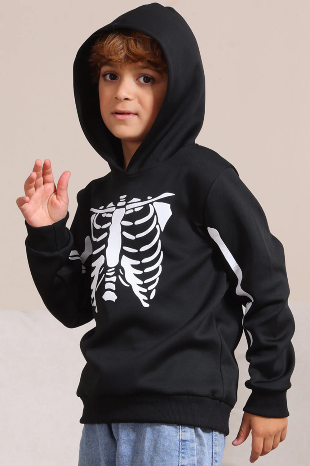 Czarne Bluzy Rodzinne Z Kapturem Na Halloween Skeleton - Image 8