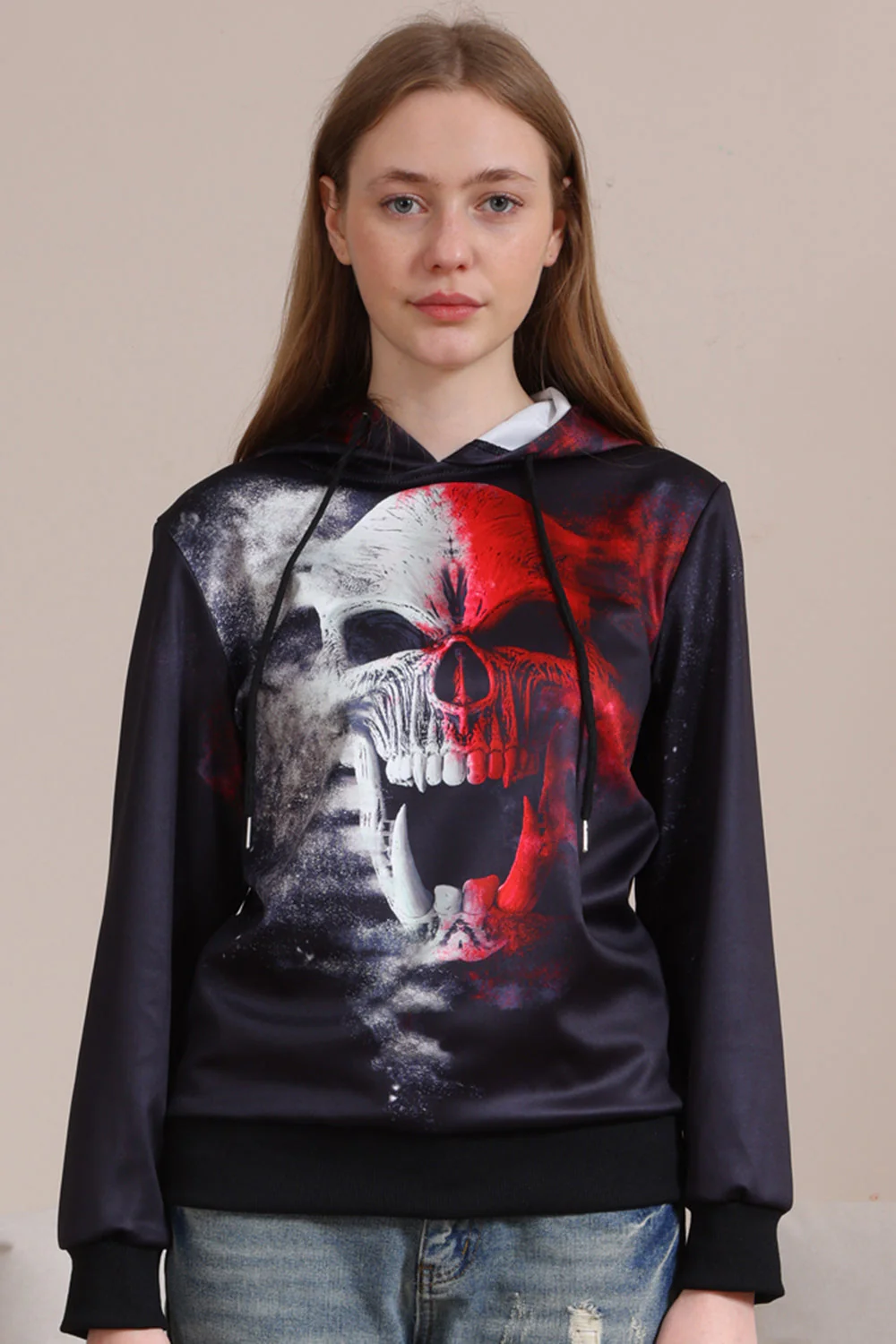 Czarne Bluzy Z Kapturem Z Nadrukiem Szkieletu Na Halloween - Image 10