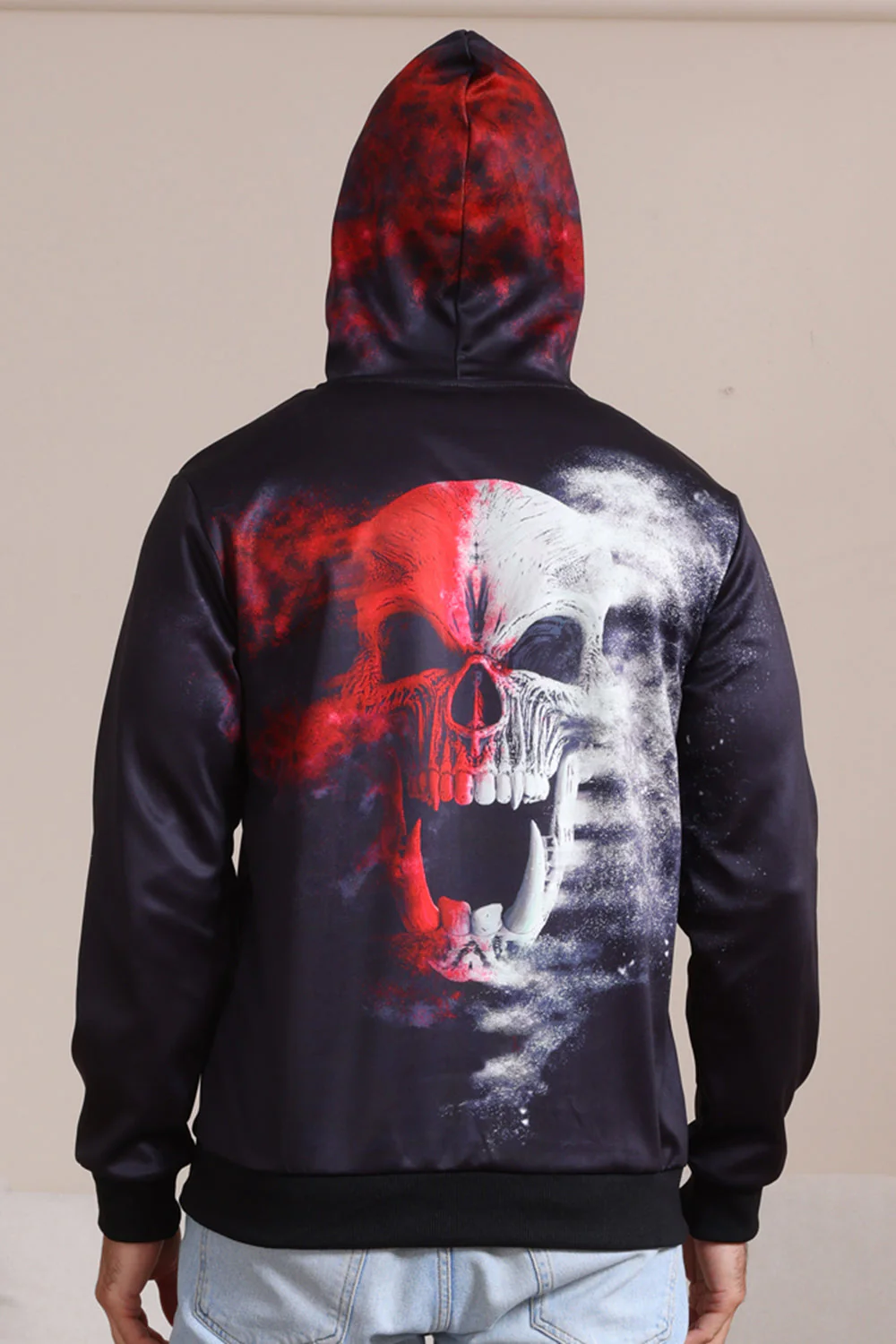 Czarne Bluzy Z Kapturem Z Nadrukiem Szkieletu Na Halloween - Image 2