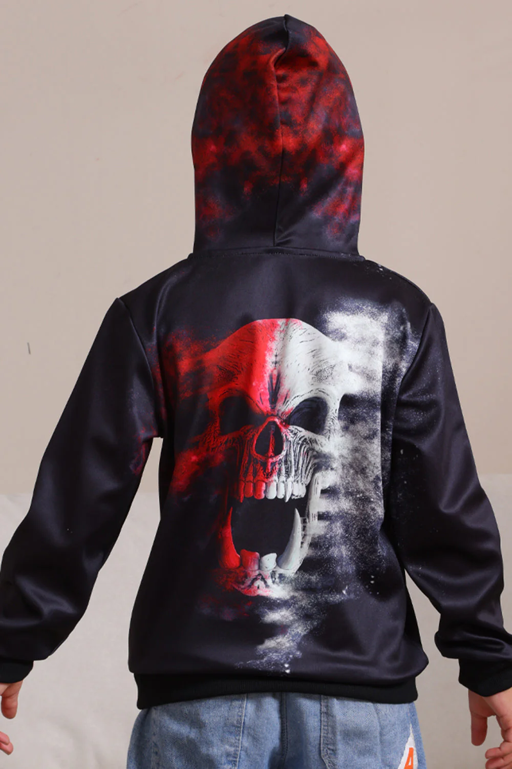 Czarne Bluzy Z Kapturem Z Nadrukiem Szkieletu Na Halloween - Image 5