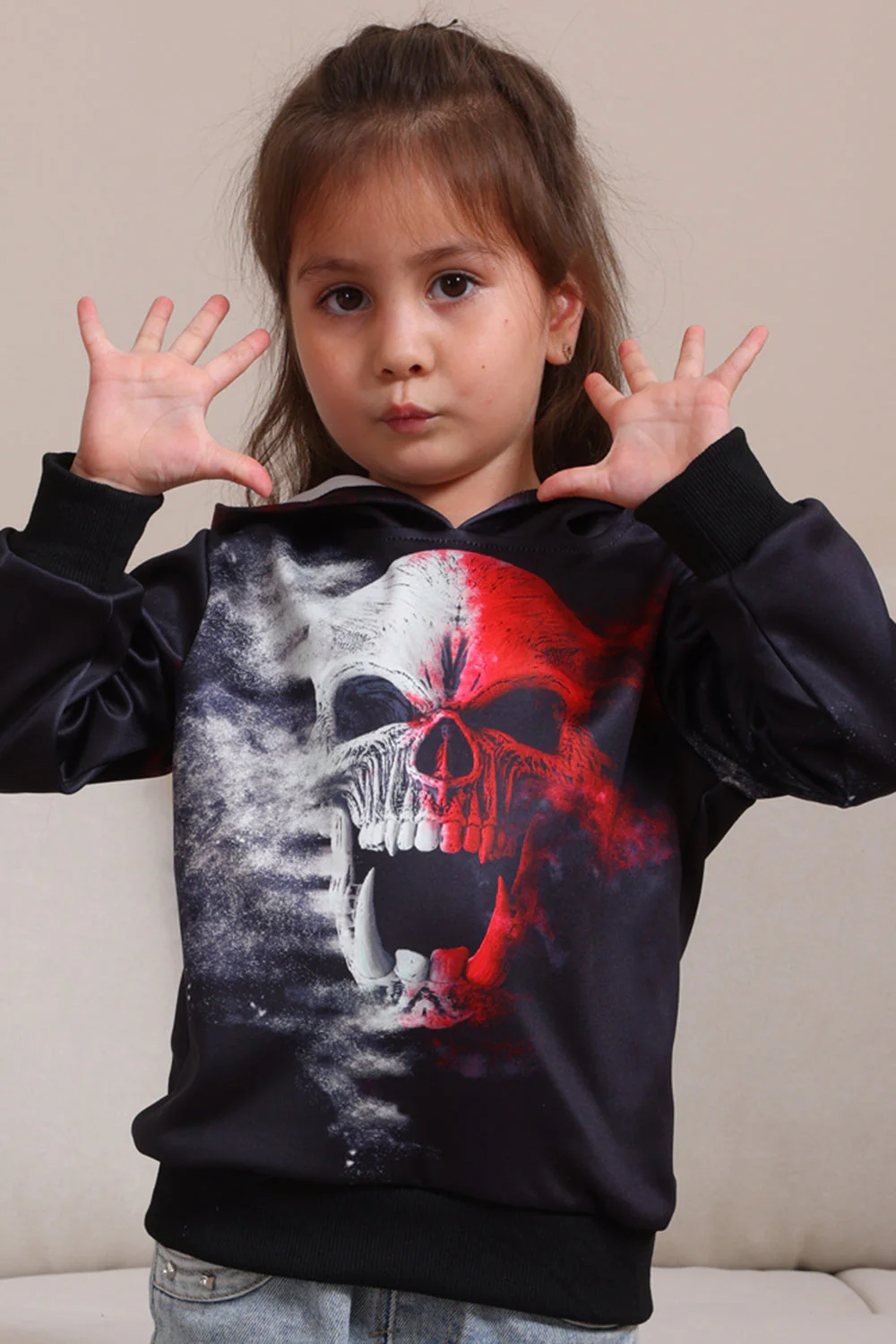 Czarne Bluzy Z Kapturem Z Nadrukiem Szkieletu Na Halloween - Image 7