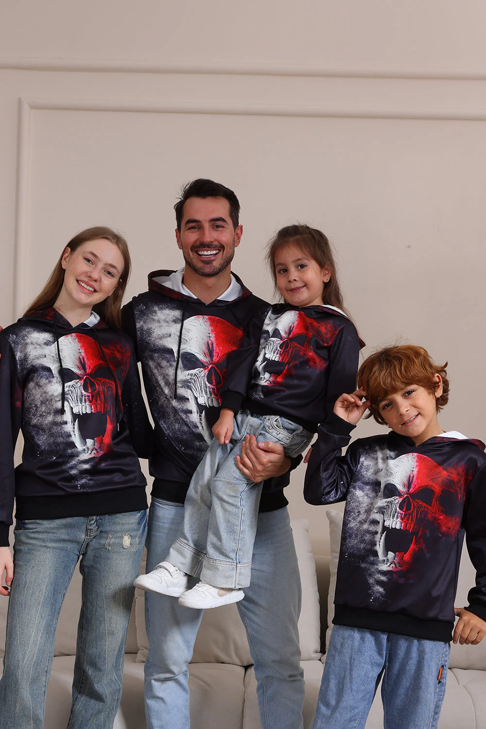 Czarne Bluzy Z Kapturem Z Nadrukiem Szkieletu Na Halloween - Image 8