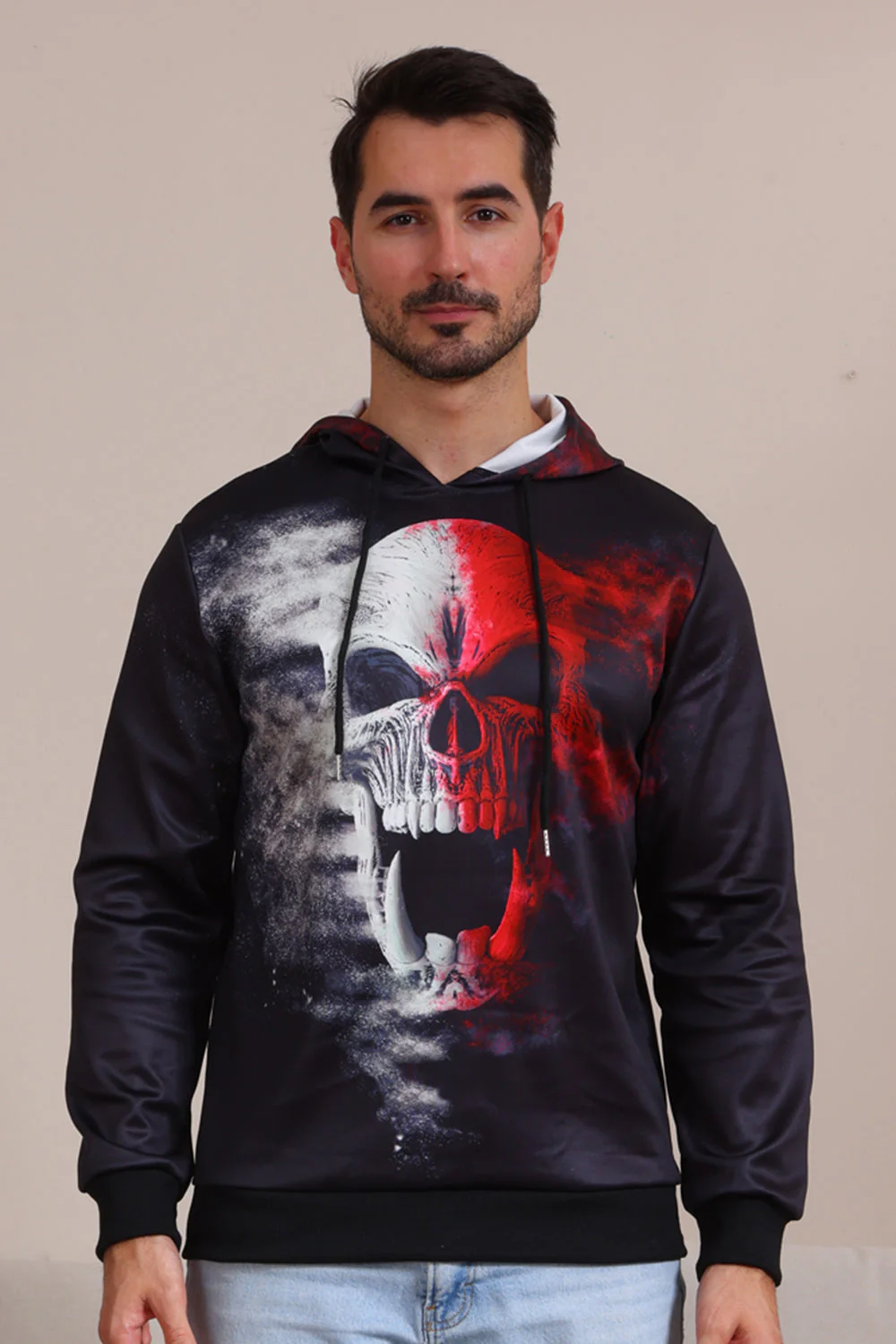 Czarne Bluzy Z Kapturem Z Nadrukiem Szkieletu Na Halloween - Image 9