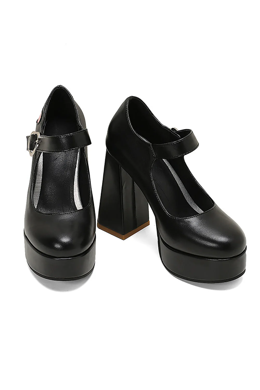 Czarne buty na platformie ze skóry PU na obcasie Mary Jean - Image 2