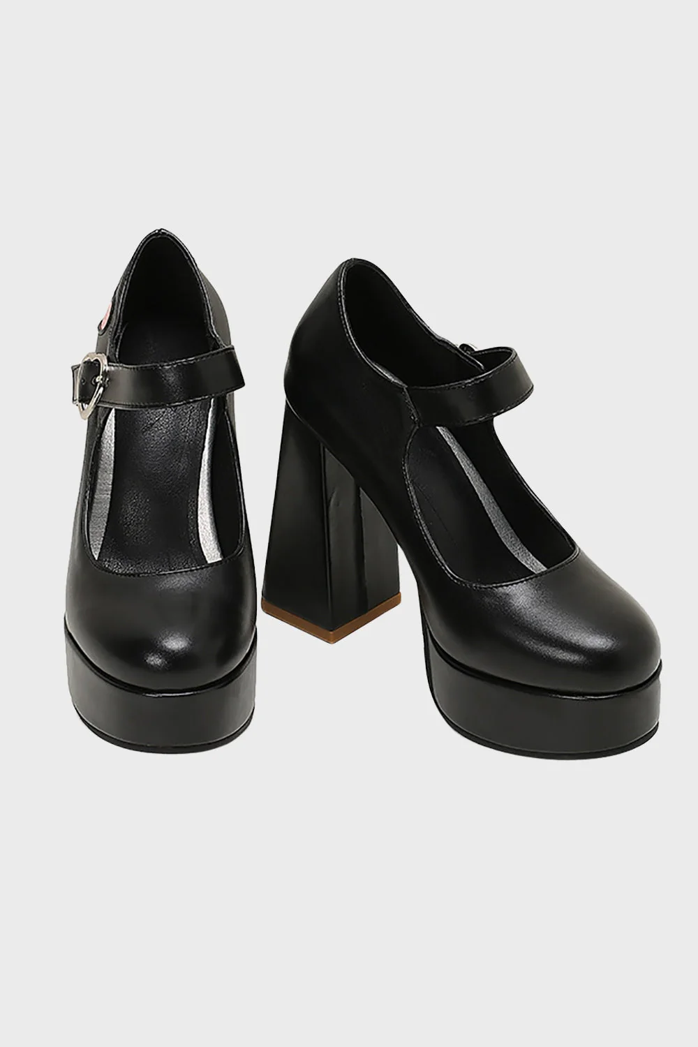 Czarne buty na platformie ze skóry PU na obcasie Mary Jean - Image 3