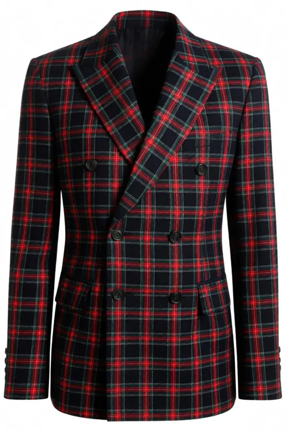 Czarne czerwone kratki Peak Lapel dwurzędowe 2-częściowe męskie garnitury na studniówkę - Image 11