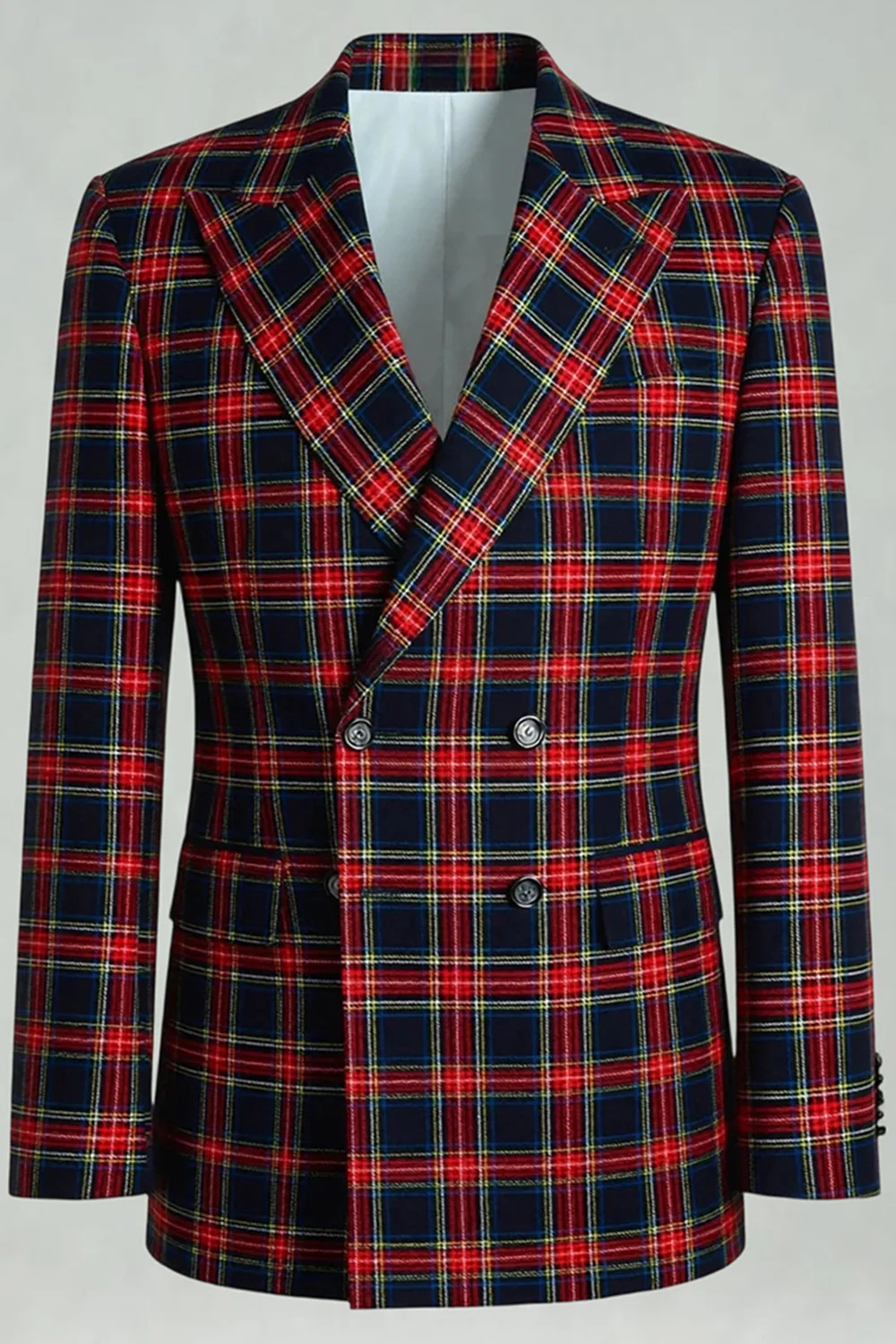 Czarne czerwone kratki Peak Lapel dwurzędowe 2-częściowe męskie garnitury na studniówkę - Image 4
