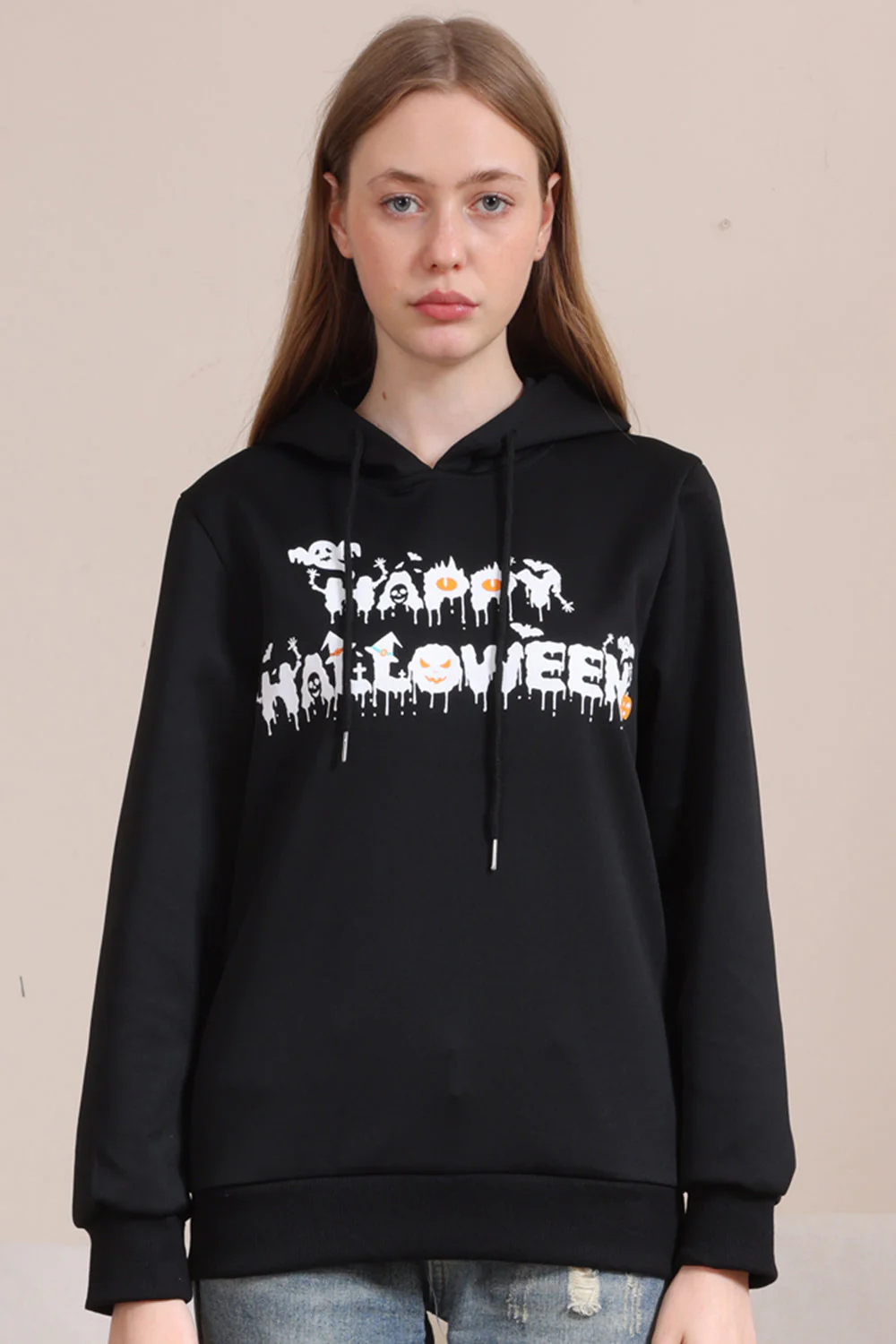 Czarne Rodzinne Bluzy Z Kapturem Z Nadrukiem Tekstu Na Halloween - Image 5