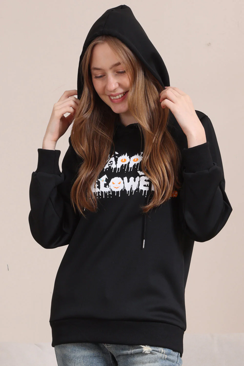 Czarne Rodzinne Bluzy Z Kapturem Z Nadrukiem Tekstu Na Halloween - Image 6