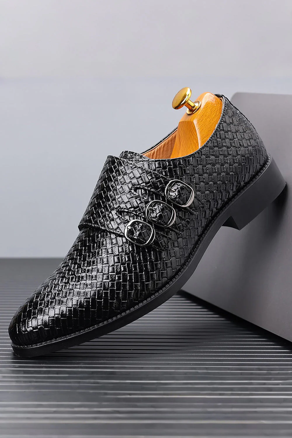 Czarne skórzane buty imprezowe dla mężczyzn - Image 2