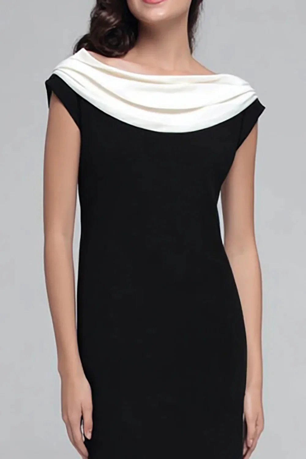 Czarno-biała Cowl Neck Sheat Długa Formalna Sukienka Z Rękawami - Image 2