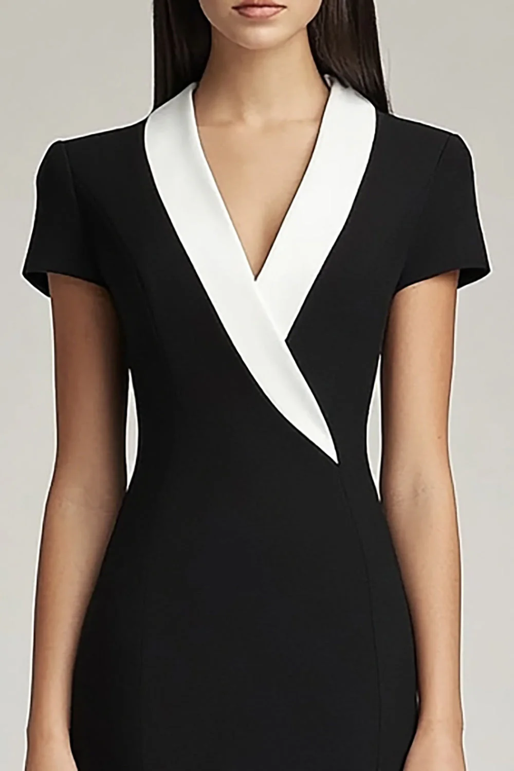 Czarno-biała satynowa krótka marynarka robocza bodycon - Image 3