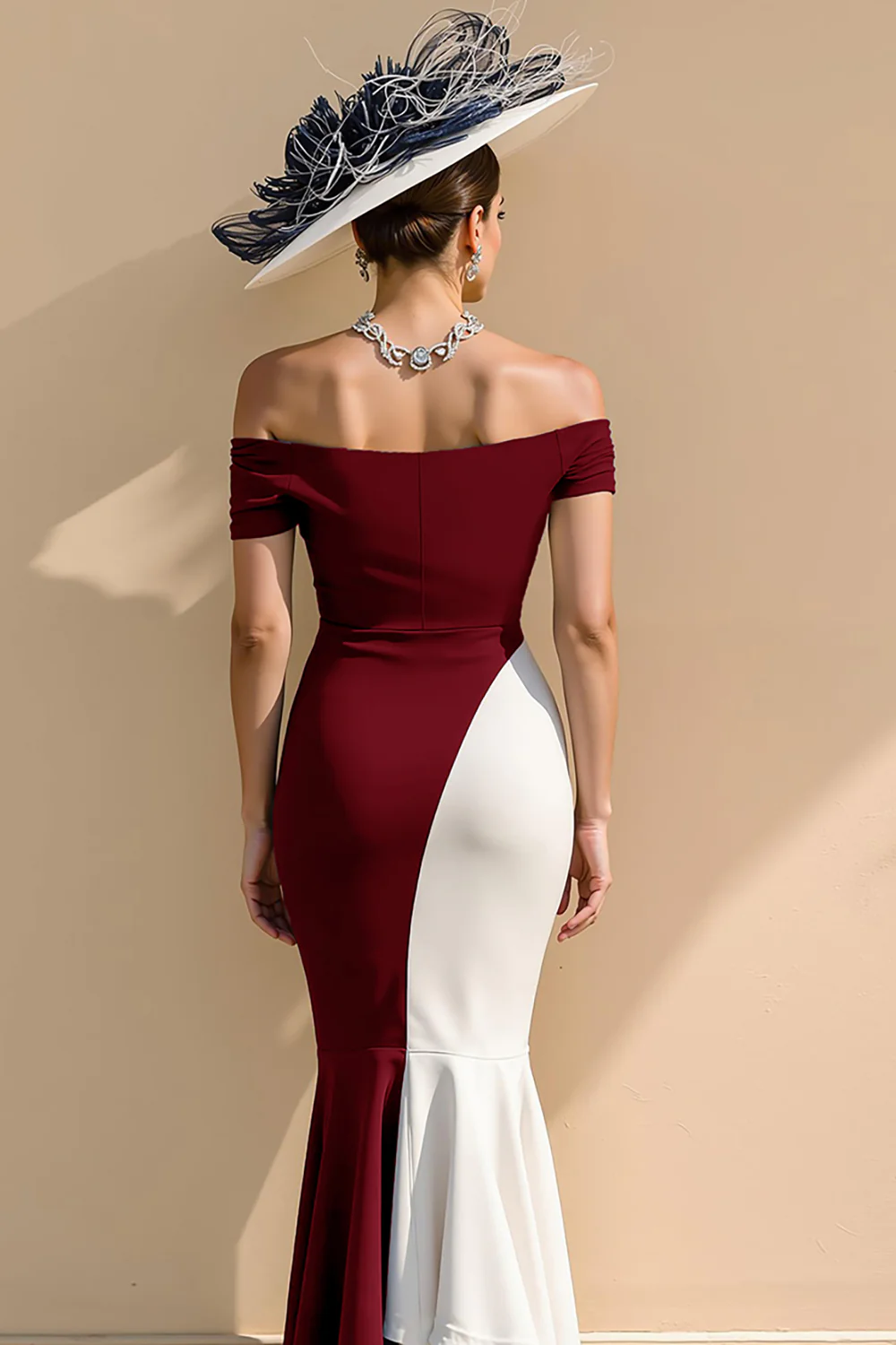 Czarno-biała satynowa syrenka z odkrytymi ramionami długa sukienka dla matki panny młodej - Image 10