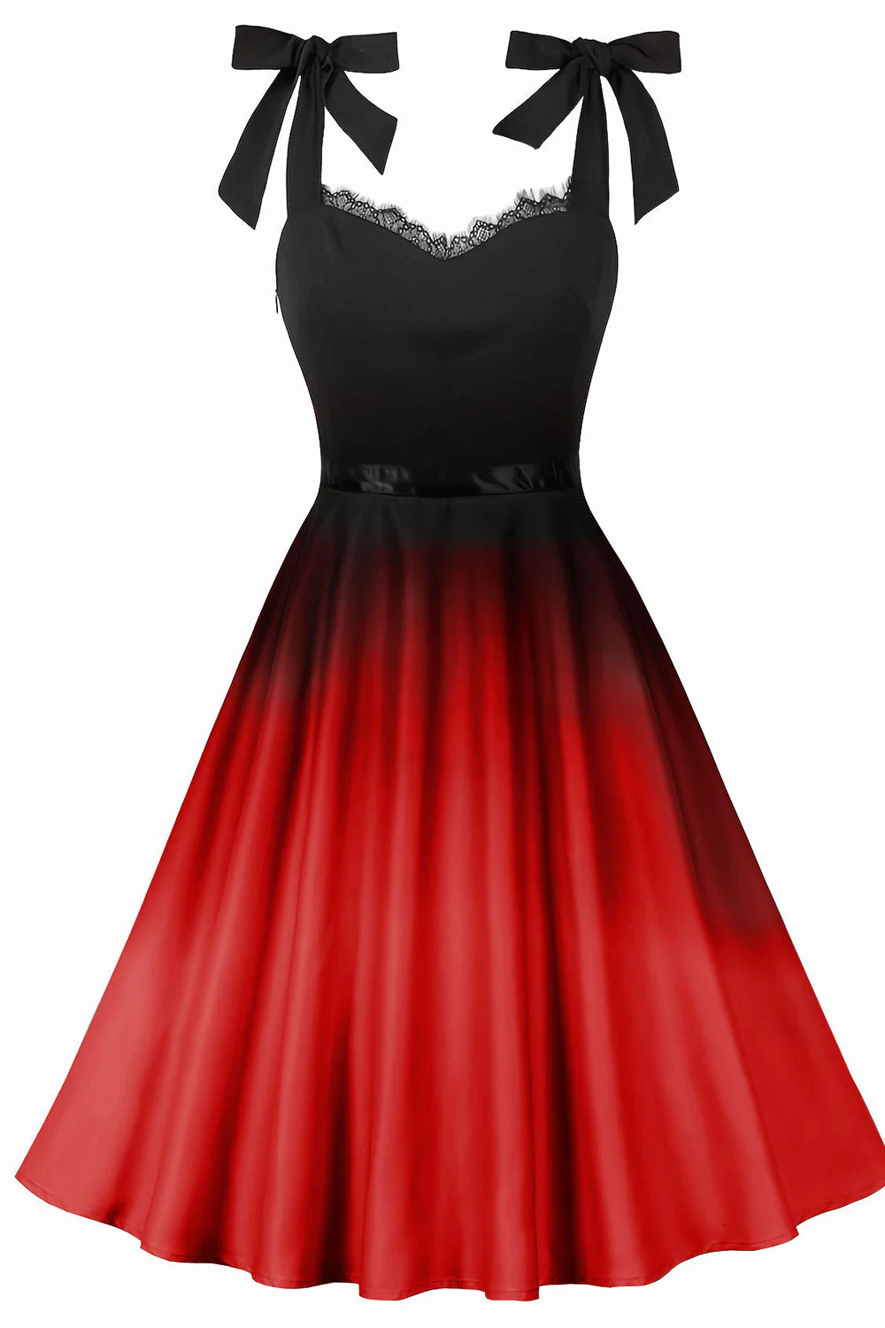 Czarno-Różowa Regulowana Sukienka Bowknot Swing Vintage Z Koronką - Image 4