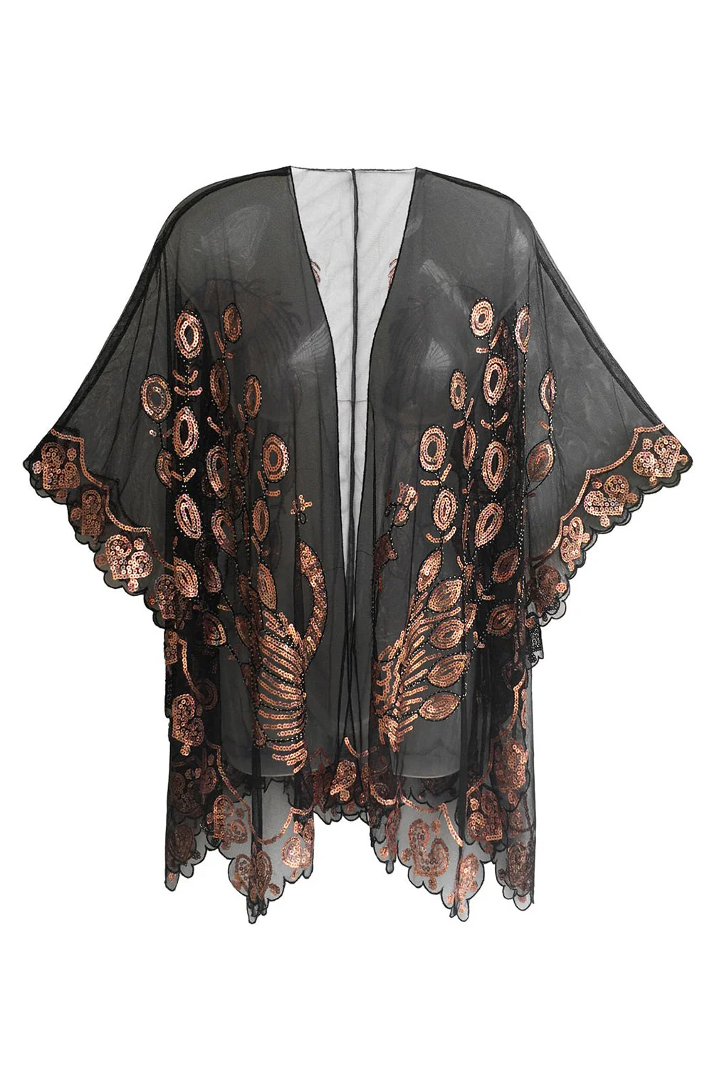 Czarny Cekinowy Peacock 1920s Peleryna - Image 3