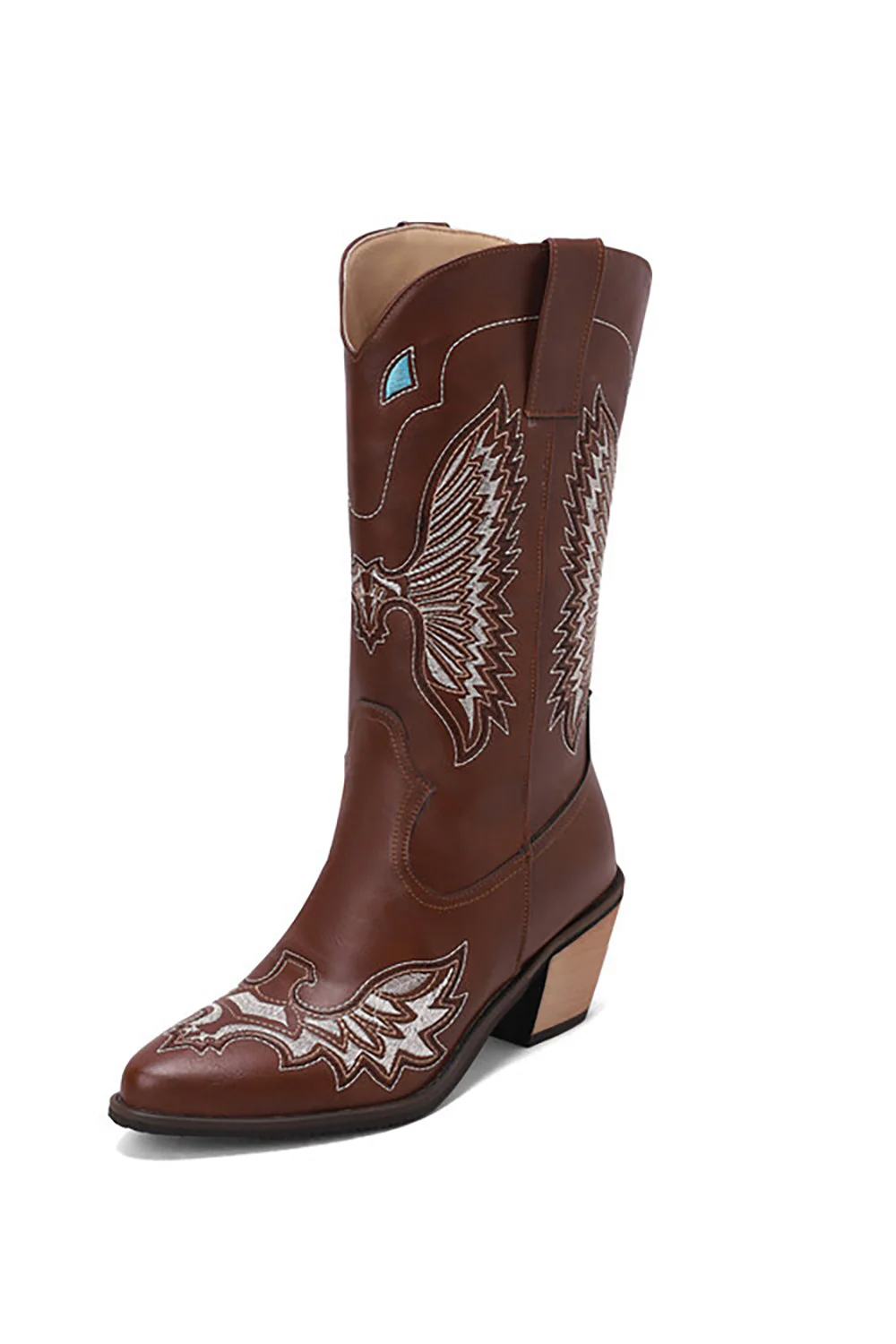 Czarny haft Mid Calf Chunky Heel Western Boots - Image 11