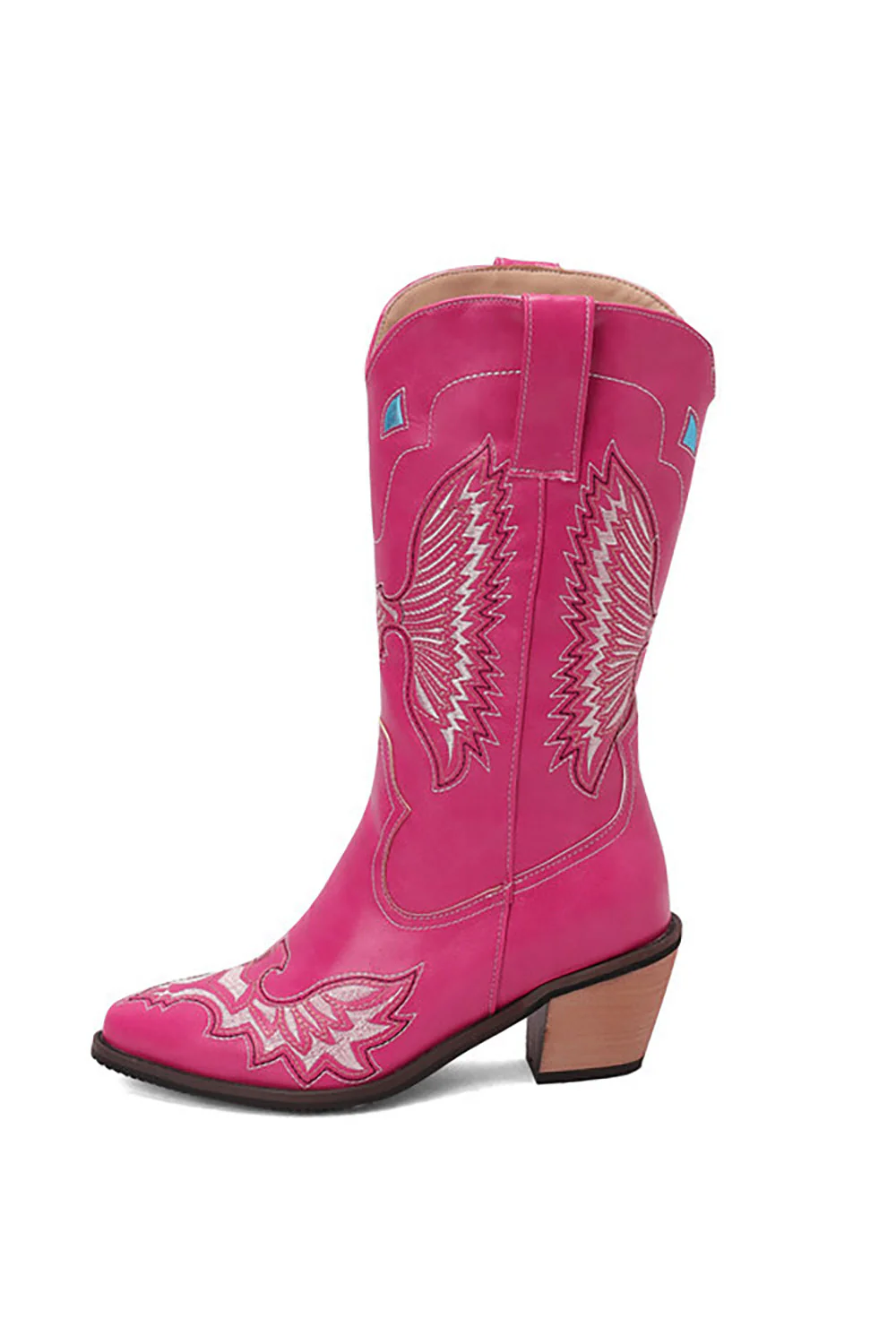 Czarny haft Mid Calf Chunky Heel Western Boots - Image 14