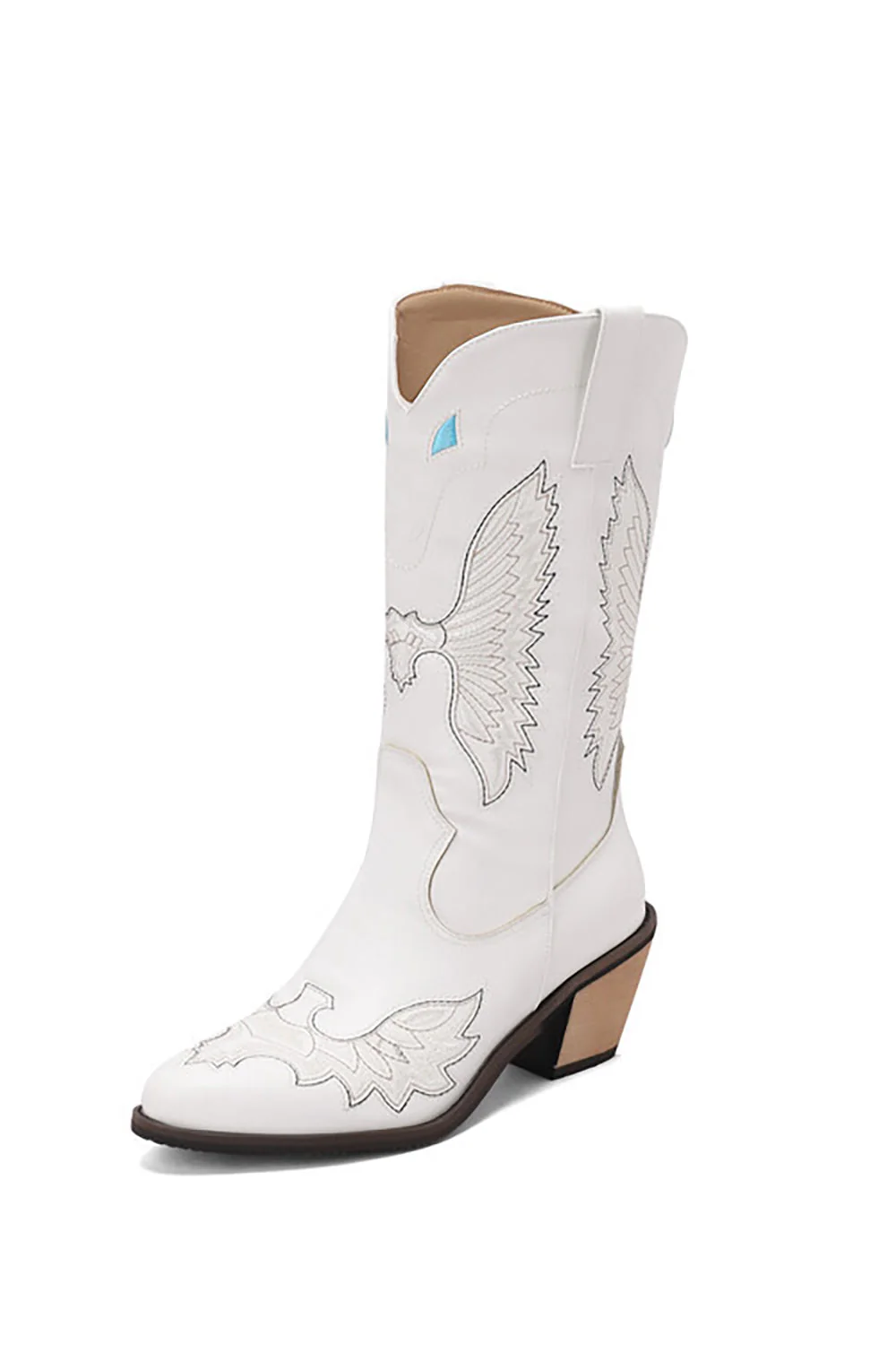 Czarny haft Mid Calf Chunky Heel Western Boots - Image 7