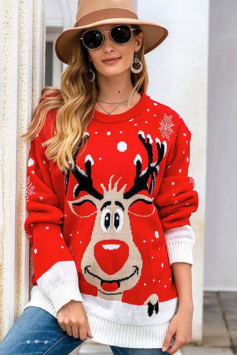 Czarny Świąteczny Sweter Z Reniferem W Kształcie Płatka Śniegu - Image 6