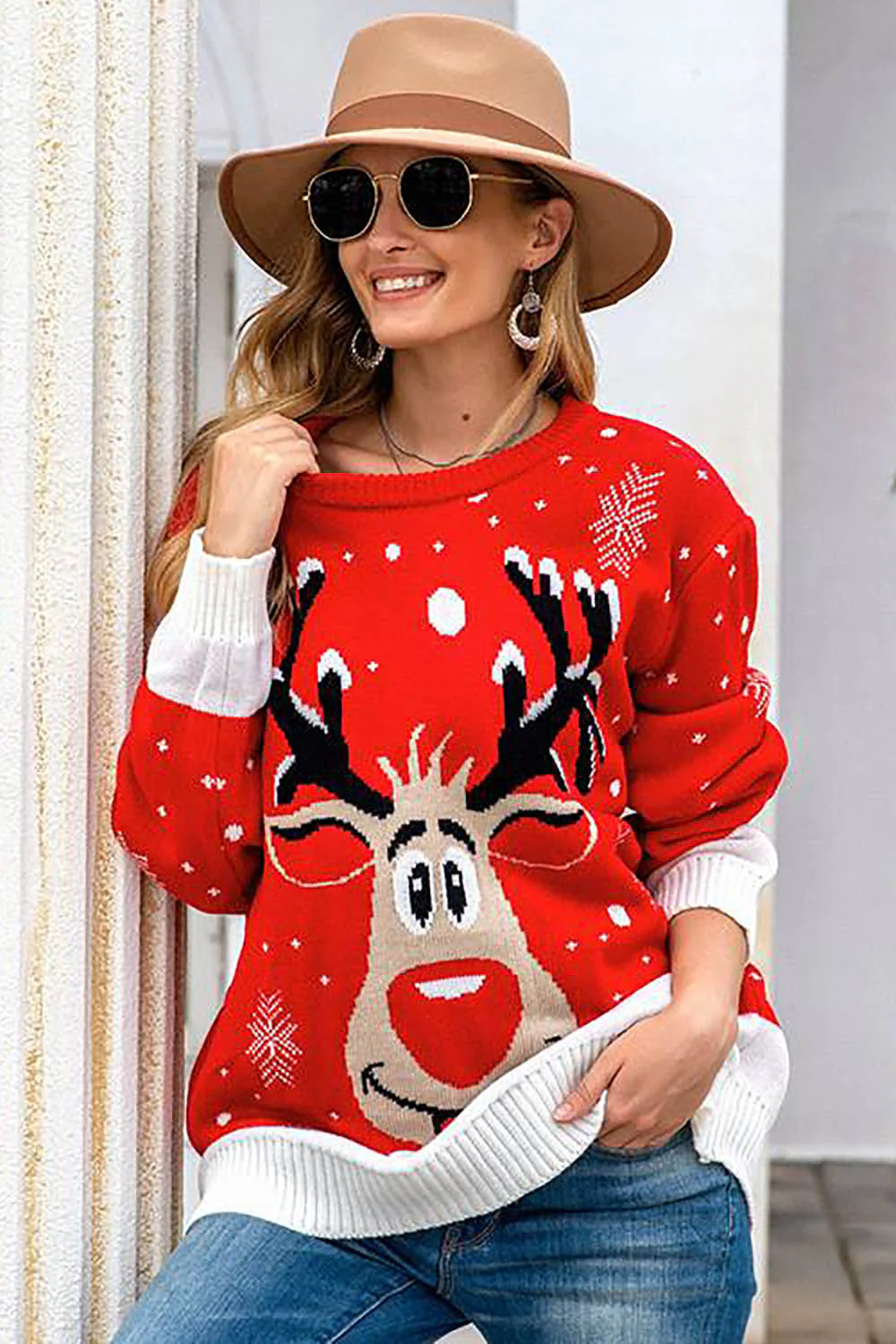 Czarny Świąteczny Sweter Z Reniferem W Kształcie Płatka Śniegu - Image 8