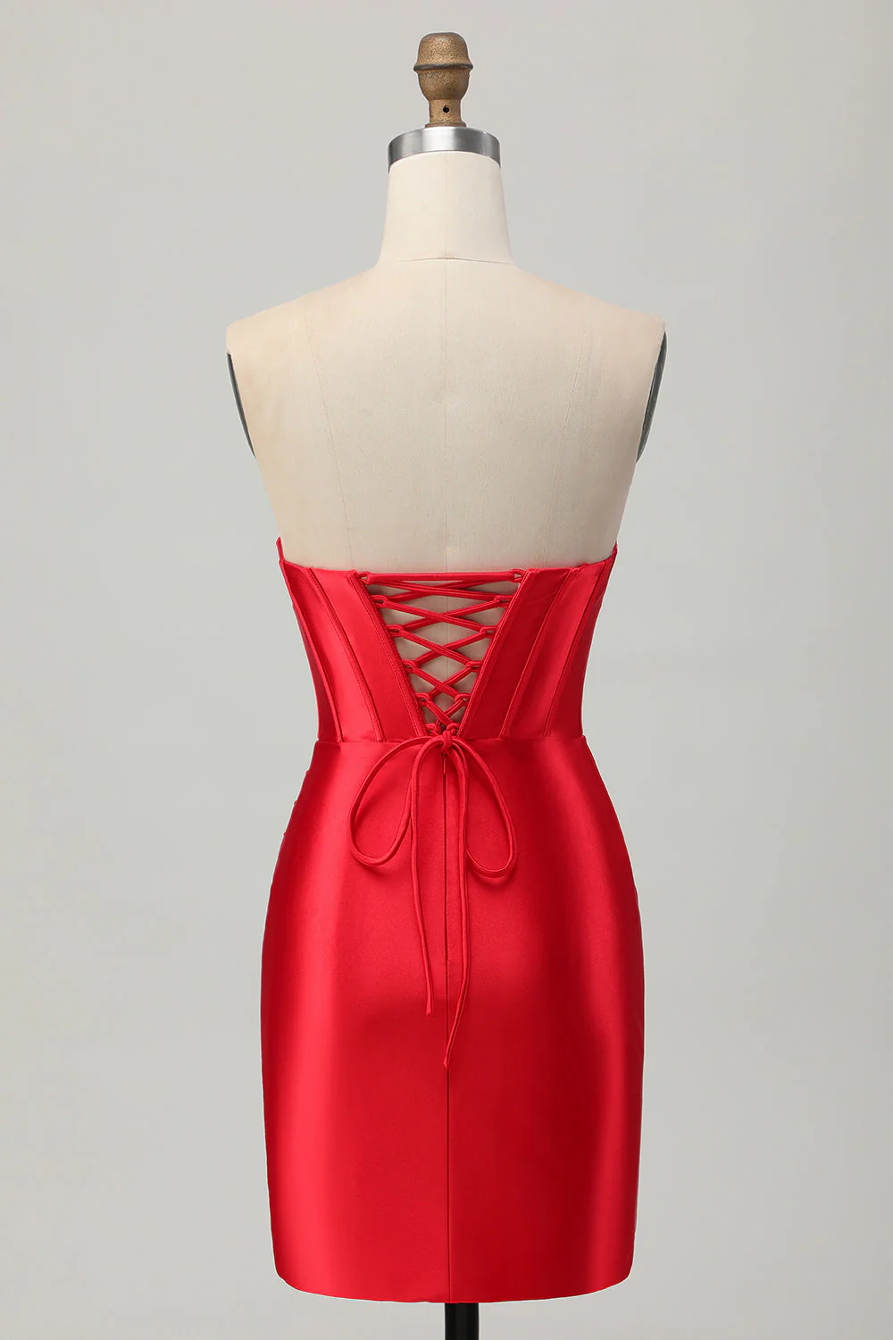 Czerwona bodycon bez ramiączek gorset z koralikami sukienka na powrót do domu z rozcięciem - Image 2