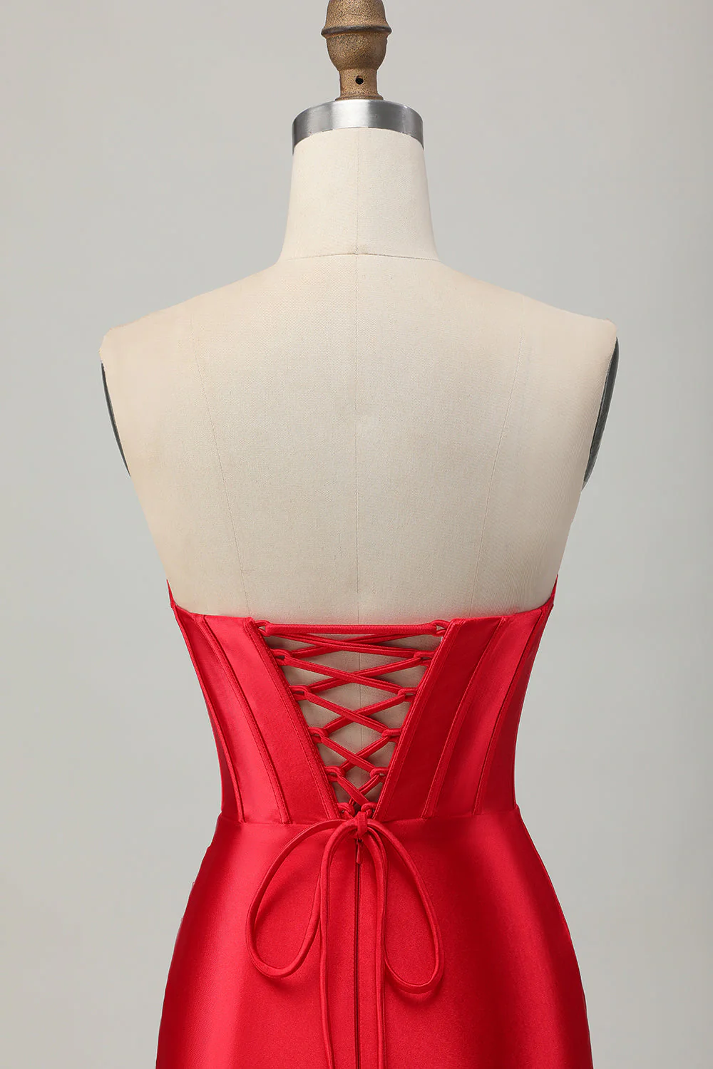 Czerwona bodycon bez ramiączek gorset z koralikami sukienka na powrót do domu z rozcięciem - Image 5
