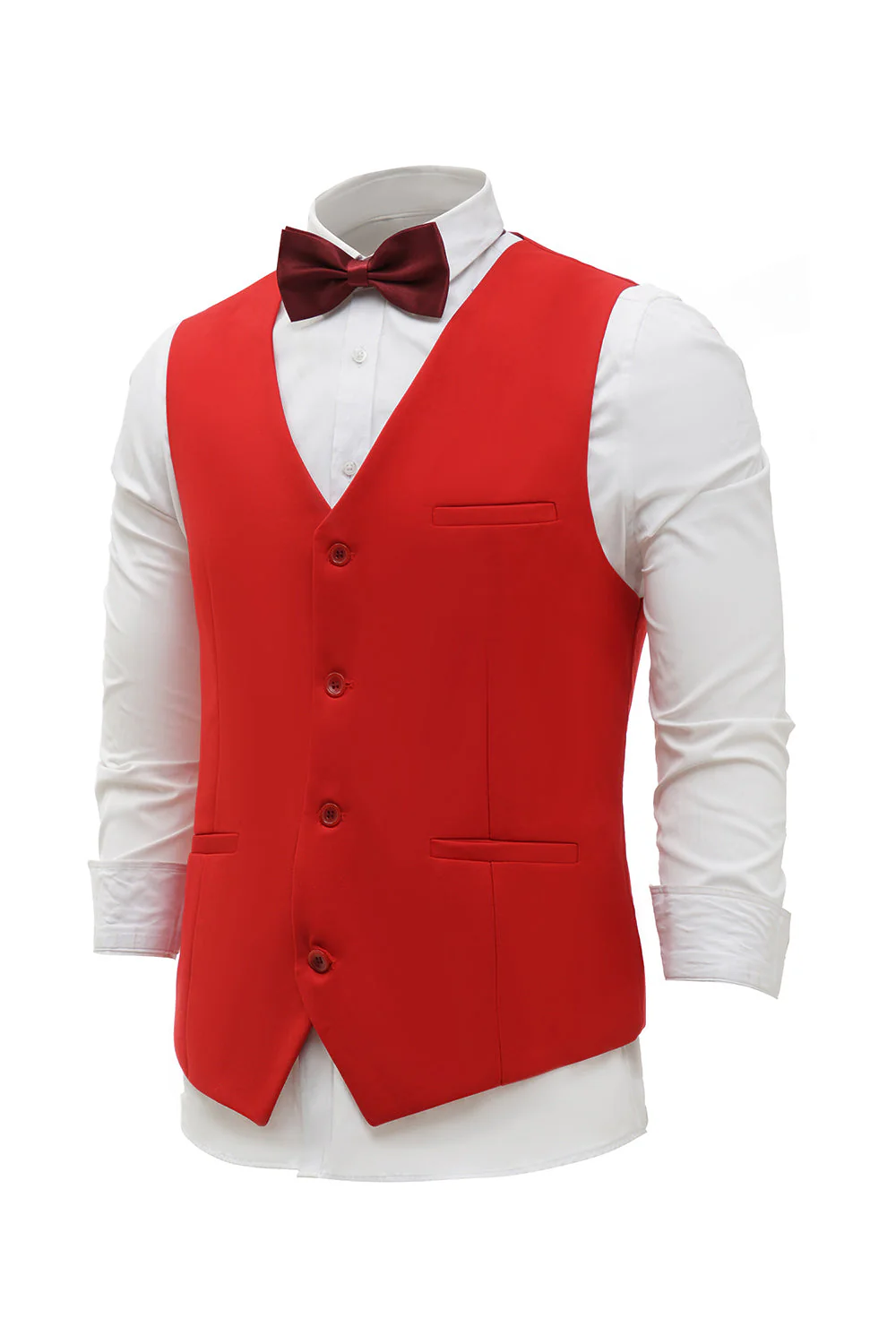 Czerwona jednorzędowa szalowa kamizelka Lapel Men's Suit - Image 3