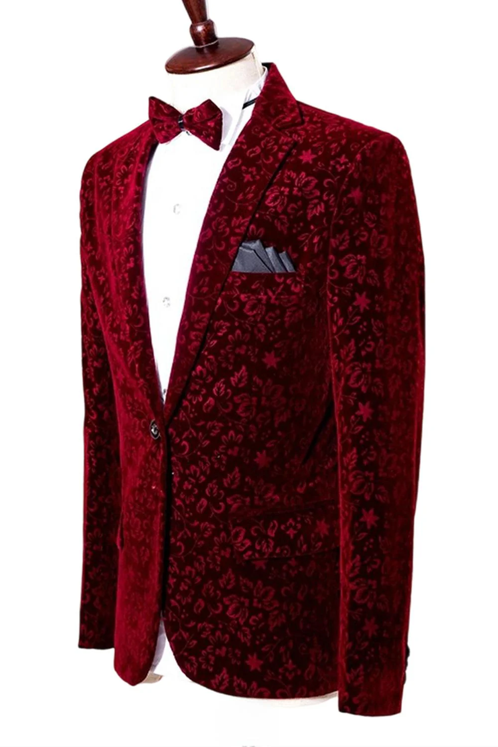 Czerwona klapa z wycięciem Slim Fit Męska marynarka na studniówkę z jednym guzikiem - Image 3
