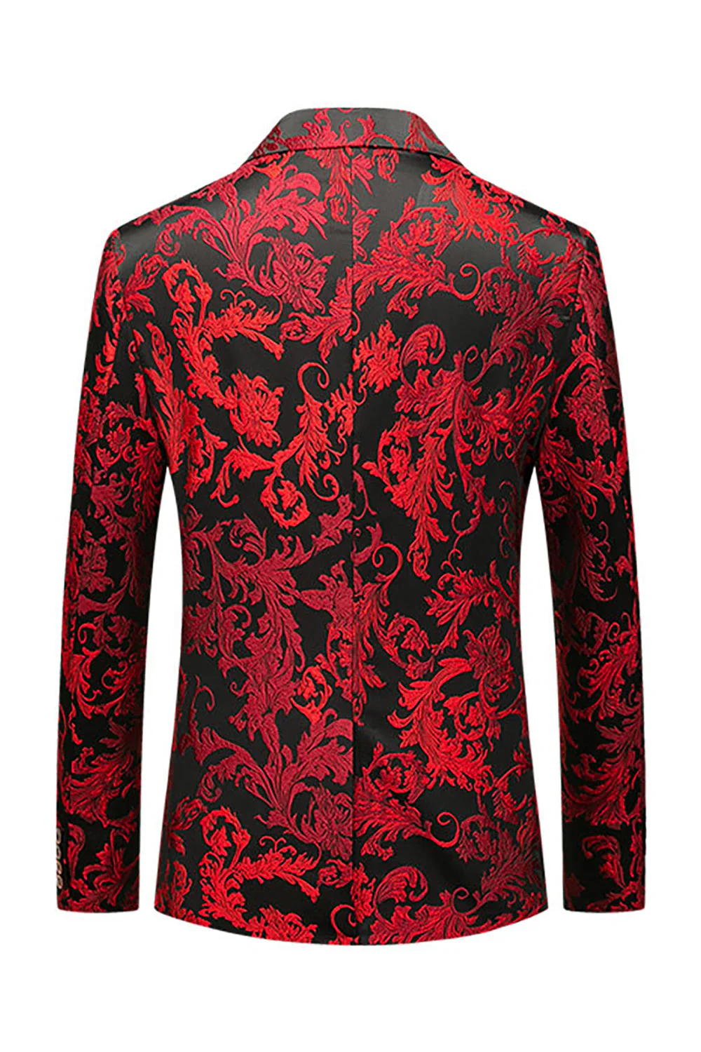 Czerwona męska marynarka z wyciętymi klapami w kwiaty slim fit - Image 2