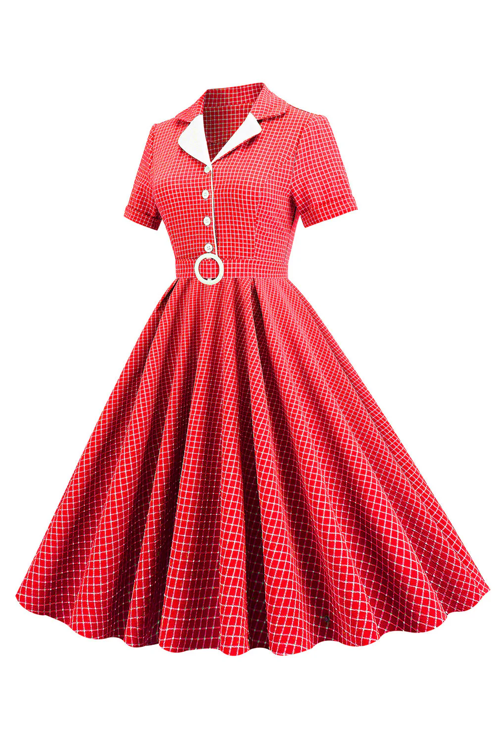 Czerwona Sukienka Lata 50 w Kratkę - Image 3