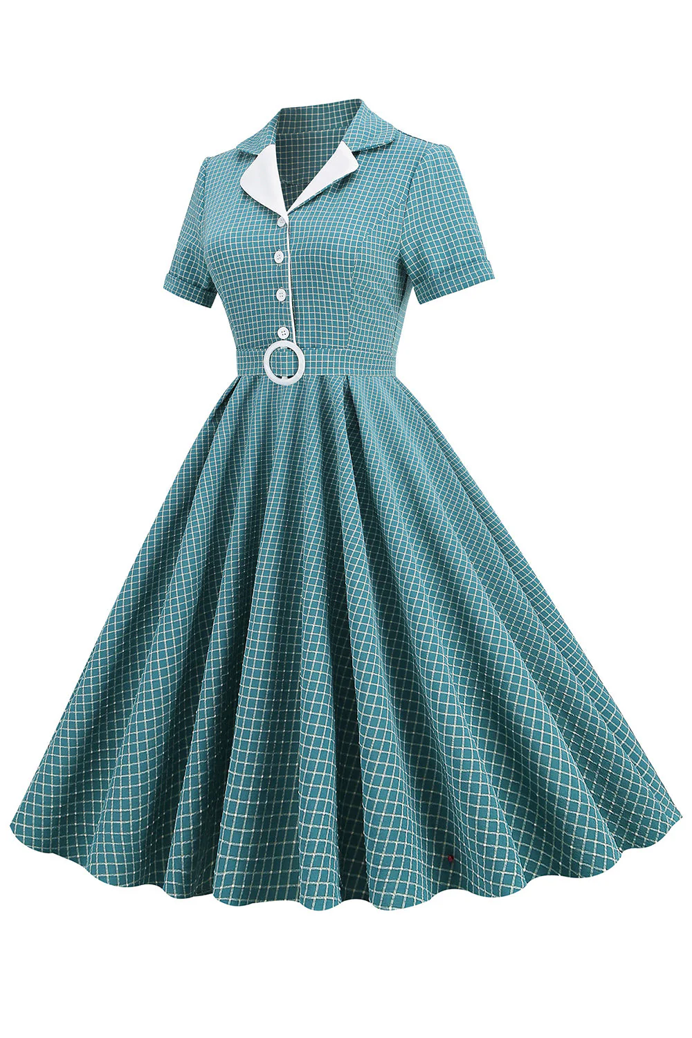 Czerwona Sukienka Lata 50 w Kratkę - Image 6