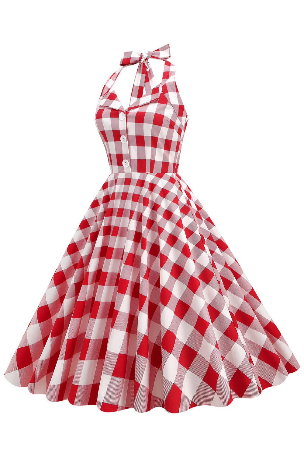Czerwona Sukienka Pin Up Lata 50 w Kratkę - Image 3