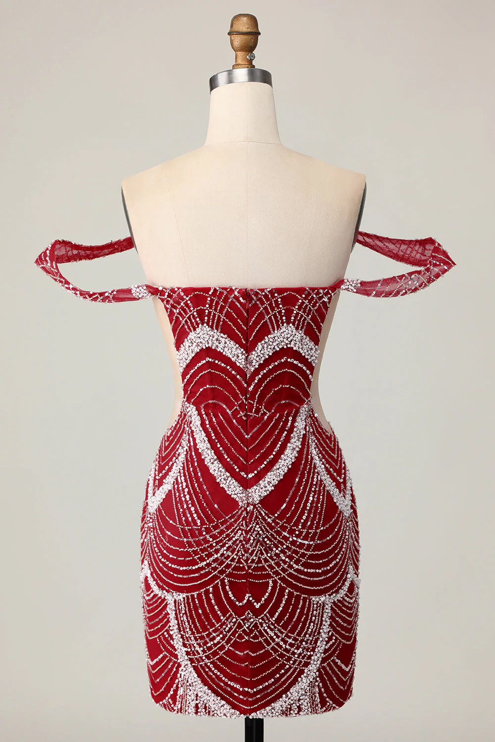 Czerwona sukienka z odkrytymi ramionami bodycon z cekinami - Image 2