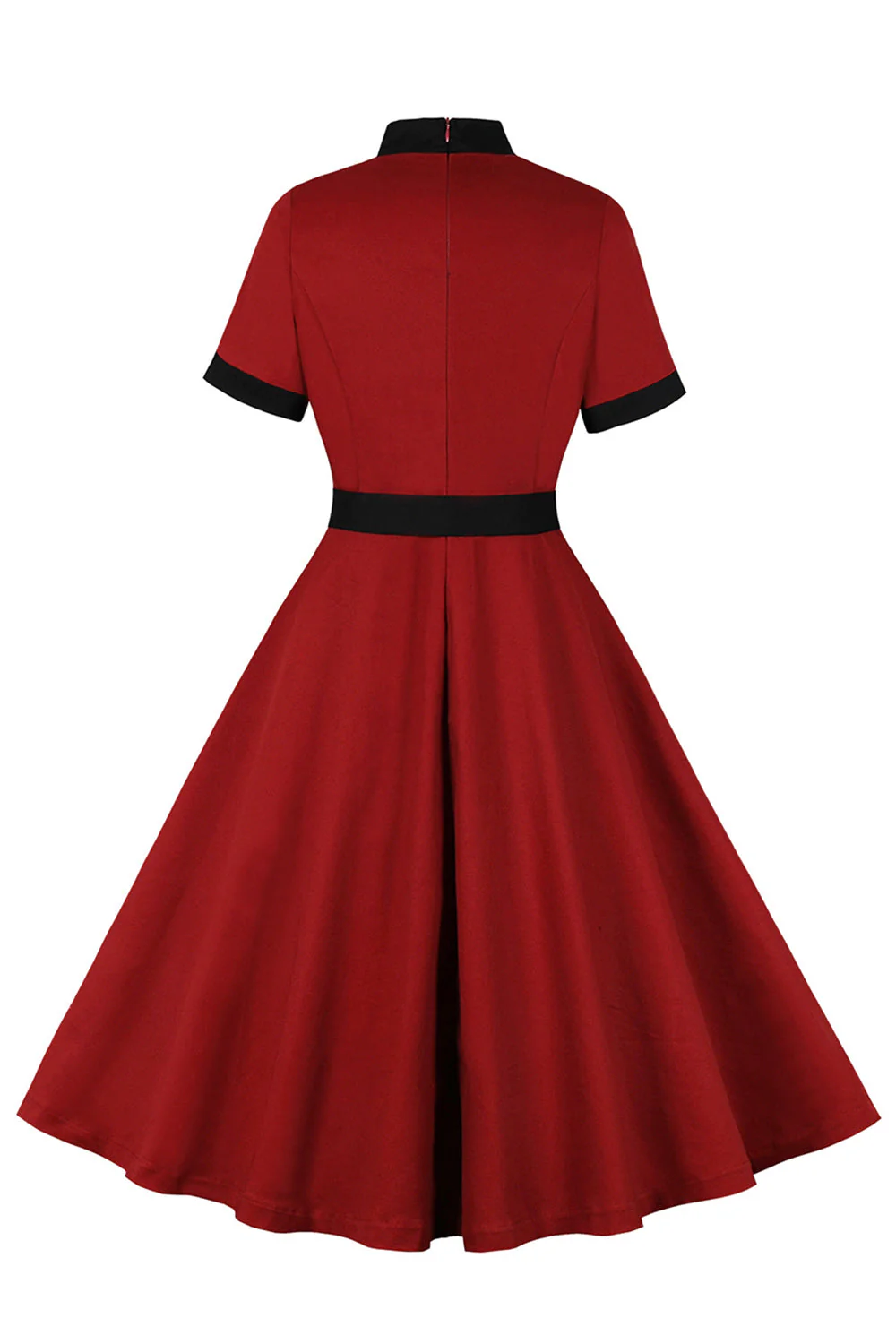 Czerwona sukienka ze stójką w stylu vintage z lat 1950. z kokardą - Image 2