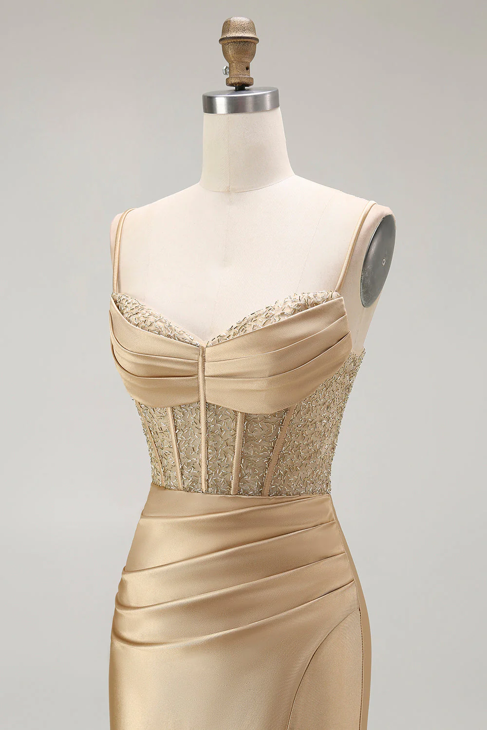 Błyszcząca Granatowa Gorset Cienkich Ramiączkach Długa Sukienka Na Studniówkę z Rozcięciem - Image 18
