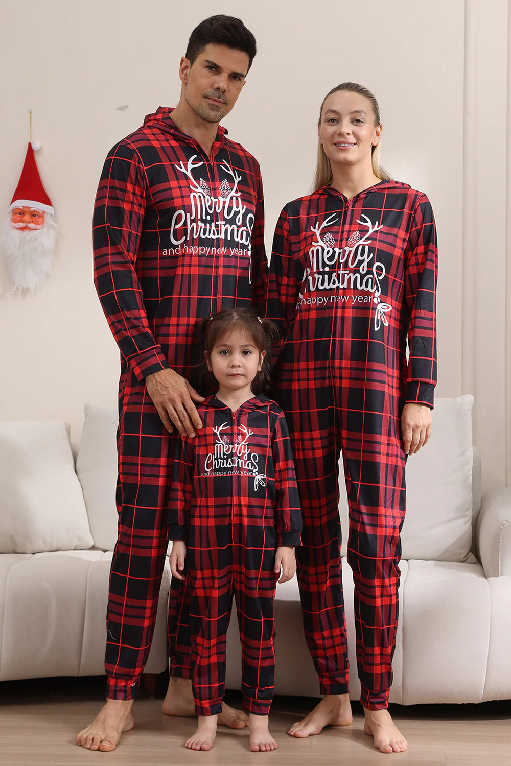 Czerwona Wesołych Świąt Piżama Dla Rodziny Jednoczęściowy Zestaw Piżam Z Kapturem Pjs Holiday - Image 3