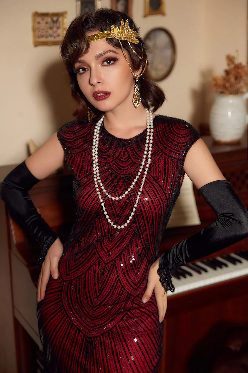 Czerwona Wielki Gatsby Sukienka Lata 20 z Frędzlami - Image 4