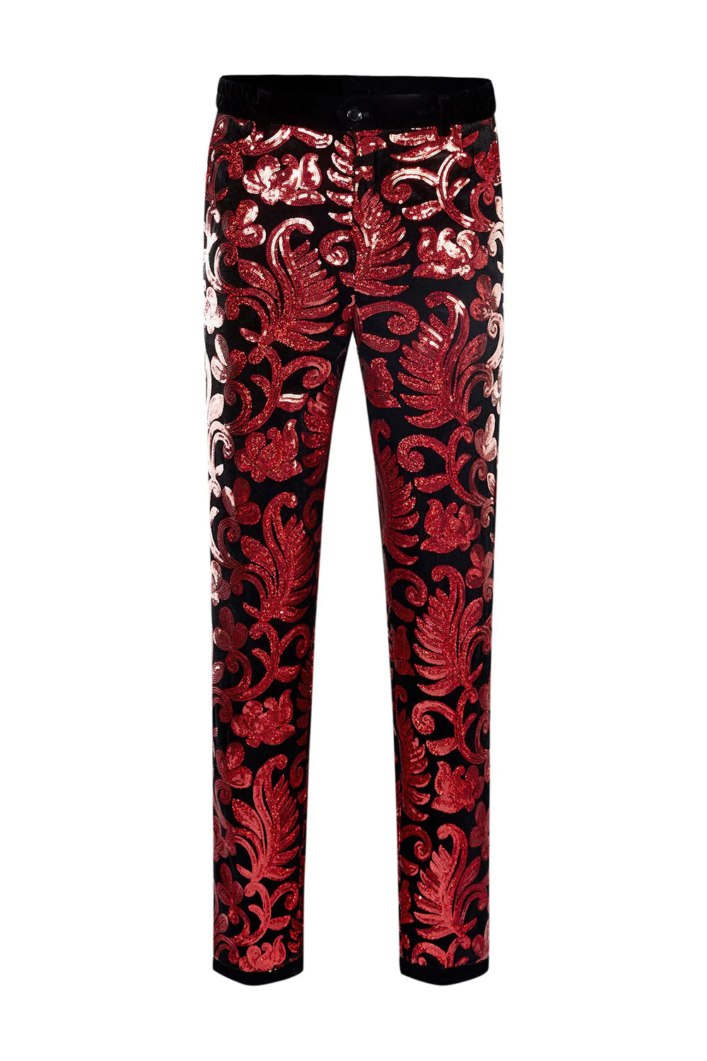 Czerwone cekiny Floral Pattern Męskie garnitury 2 sztuki - Image 5