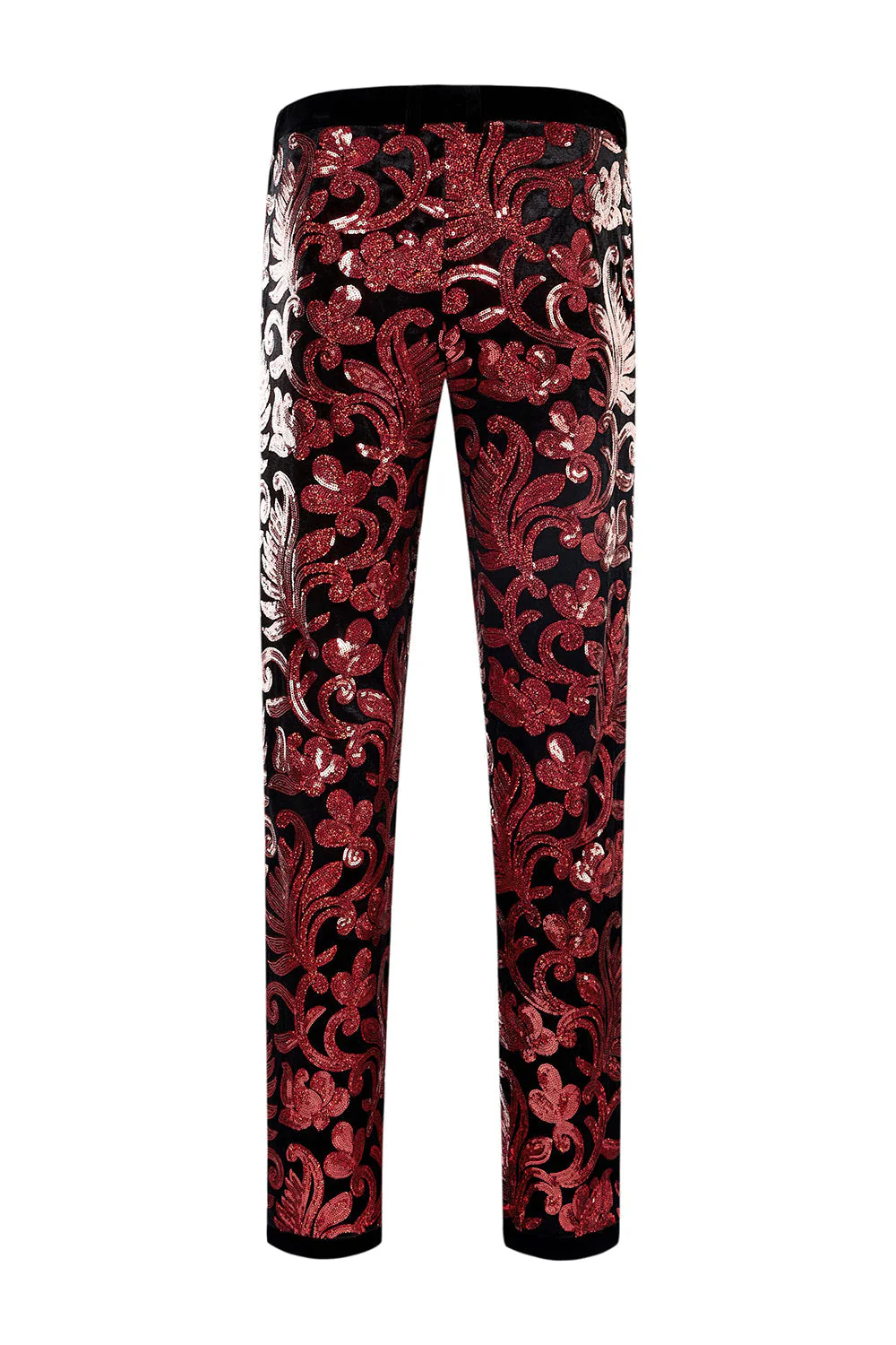 Czerwone cekiny Floral Pattern Męskie garnitury 2 sztuki - Image 6