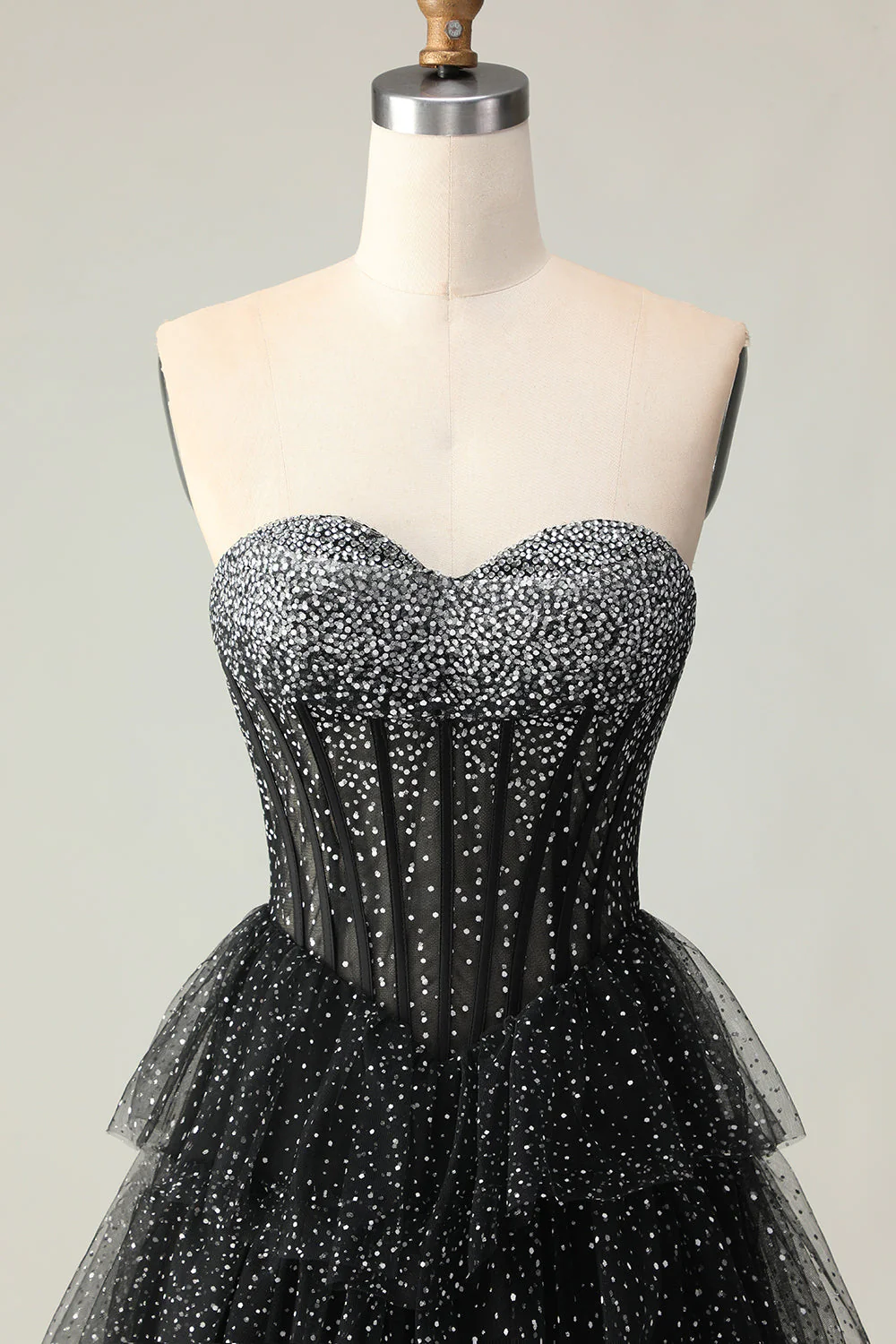 Czerwony gorset A Line Sweetheart Tiered Polka Rots – długa sukienka na studniówkę z falbanami - Image 12