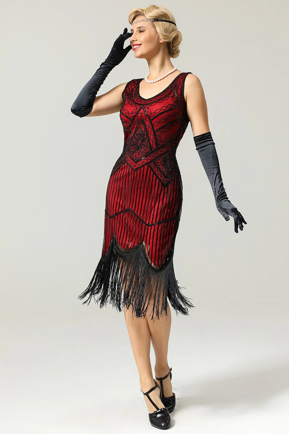 Czerwony Strój Flapper Sukienka Lata 20 Z Frędzlami - Image 5