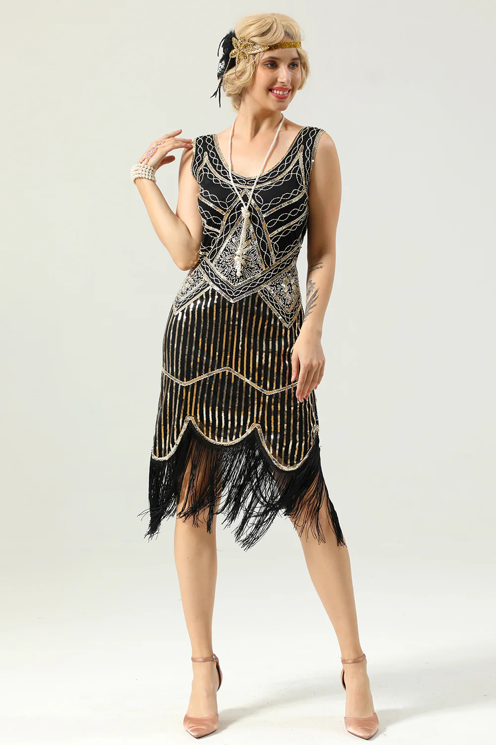 Czerwony Strój Flapper Sukienka Lata 20 Z Frędzlami - Image 6