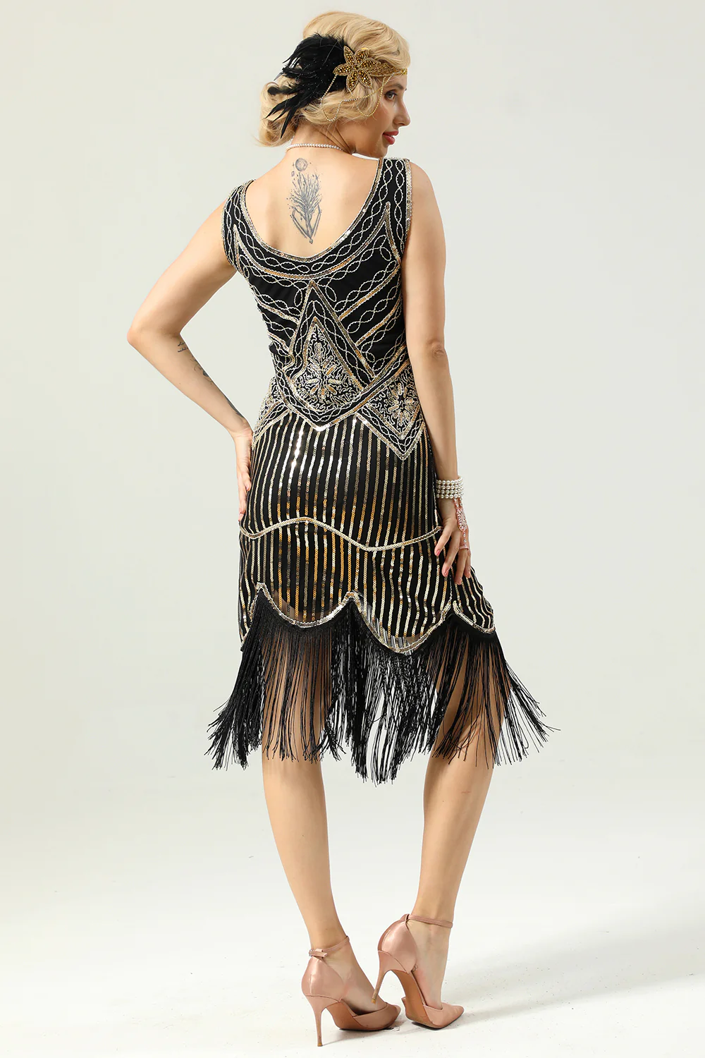 Czerwony Strój Flapper Sukienka Lata 20 Z Frędzlami - Image 7